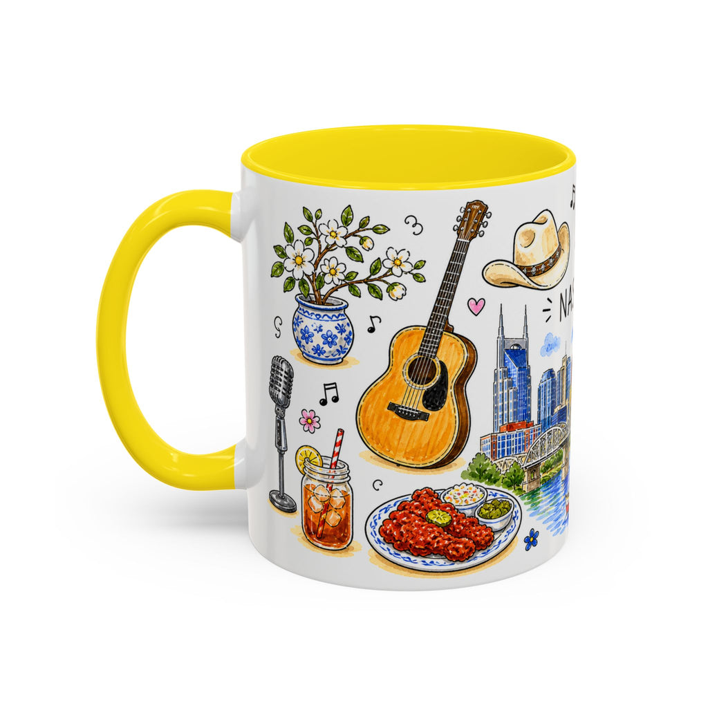 Nashville Illustrated Travel Mug | City Souvenir Accent Coffee Mug | 11oz 15oz Ceramic Cup