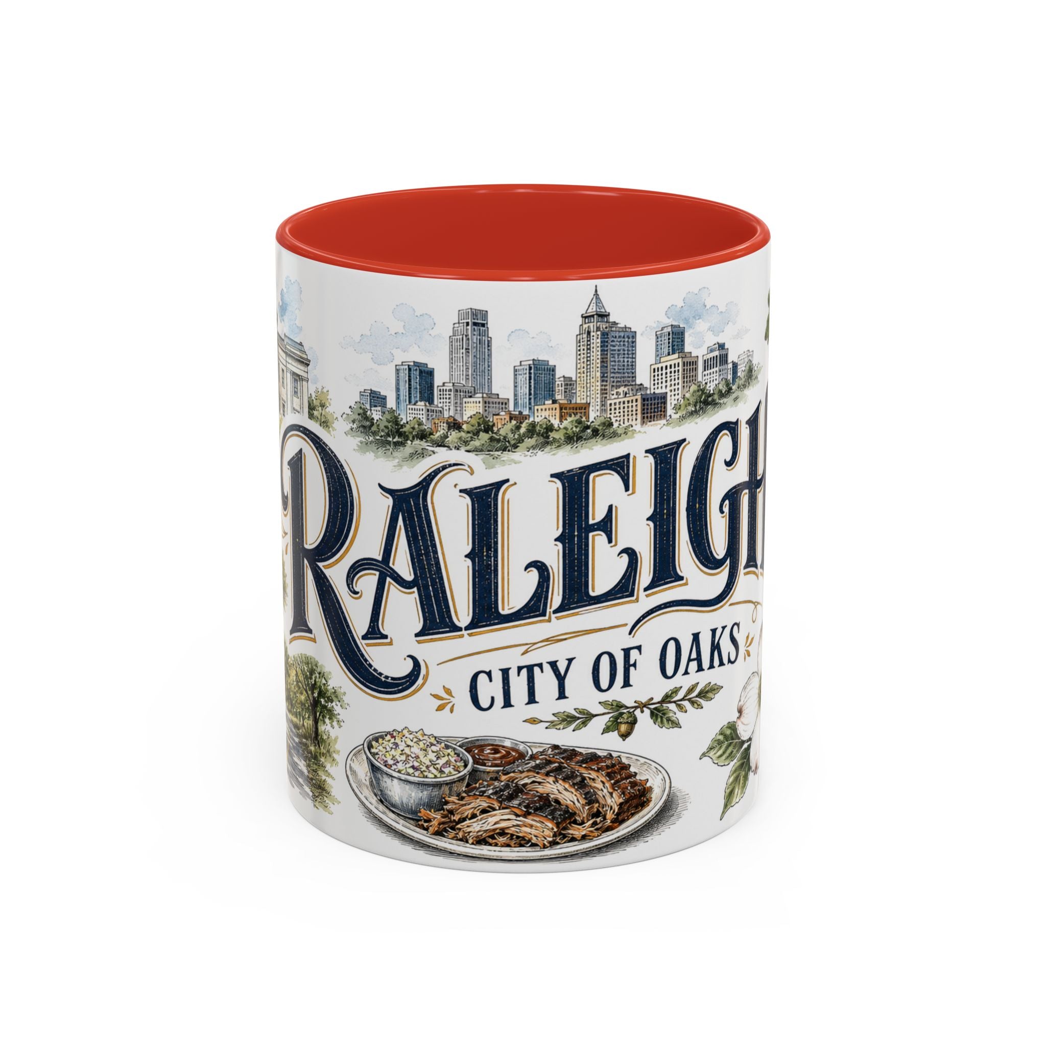 Raleigh Coffee Mug | United States Travel Souvenir | Vintage Illustrated City Gift | 11 oz 15 oz Accent Mug