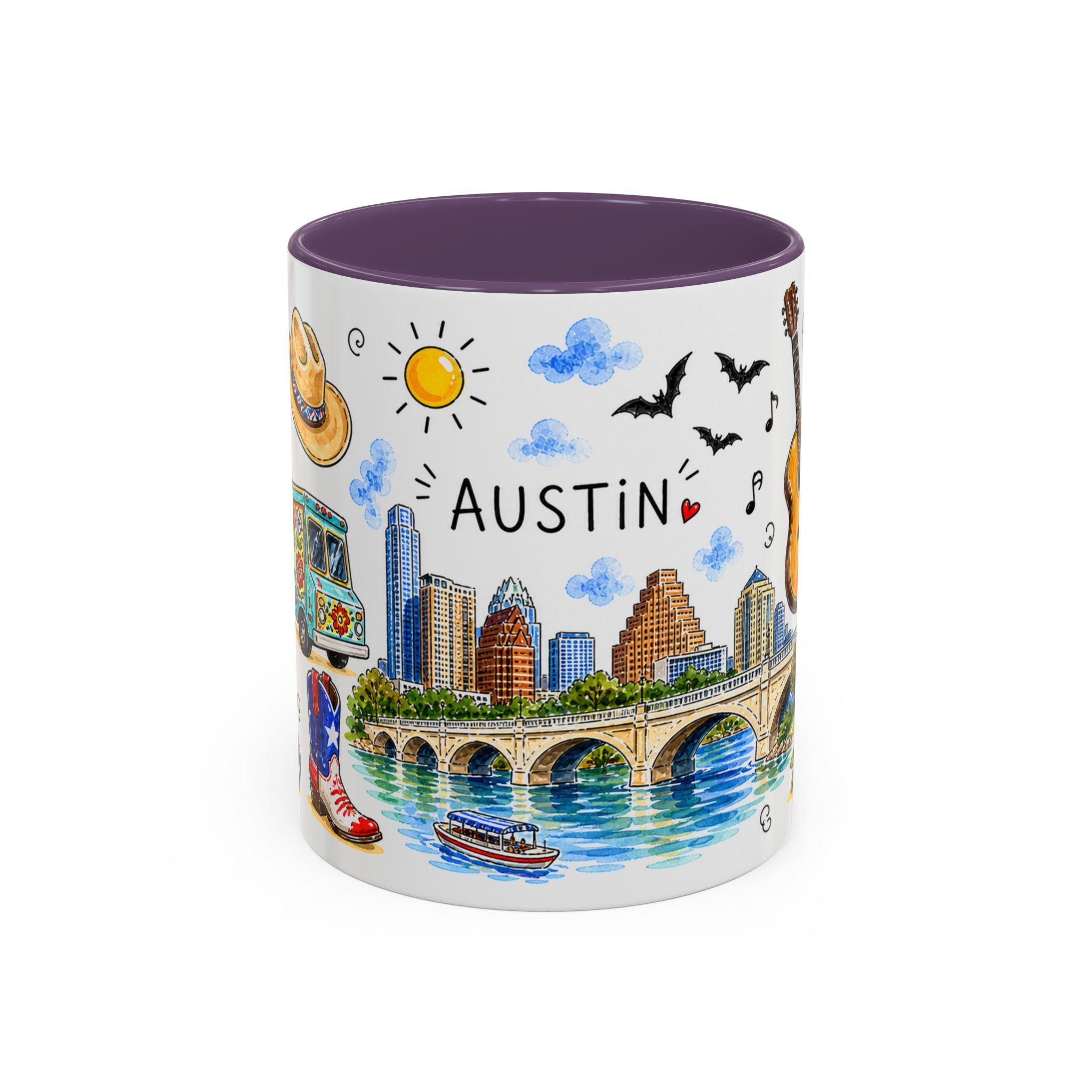 Austin Illustrated Travel Mug | City Souvenir Accent Coffee Mug | 11oz 15oz Ceramic Cup