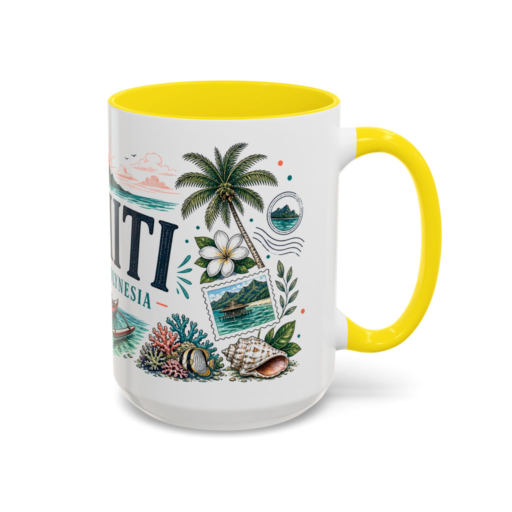 Tahiti Coffee Mug | Travel Destination Souvenir Gift | Accent Color Ceramic 11oz 15oz