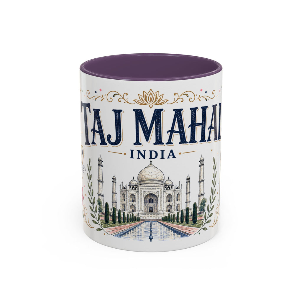 Taj Mahal Coffee Mug | Travel Destination Souvenir Gift | Accent Color Ceramic 11oz 15oz