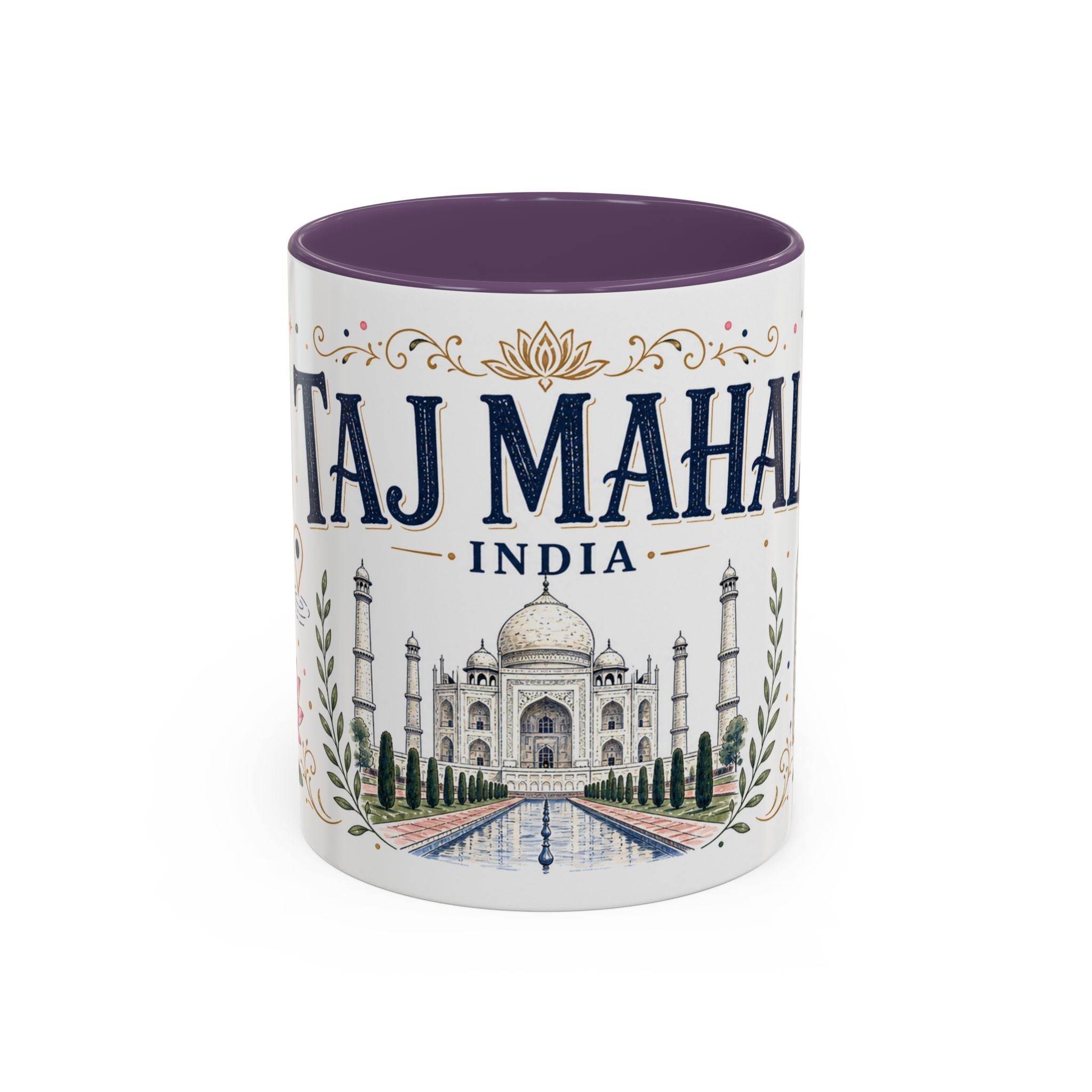 Taj Mahal Coffee Mug | Travel Destination Souvenir Gift | Accent Color Ceramic 11oz 15oz