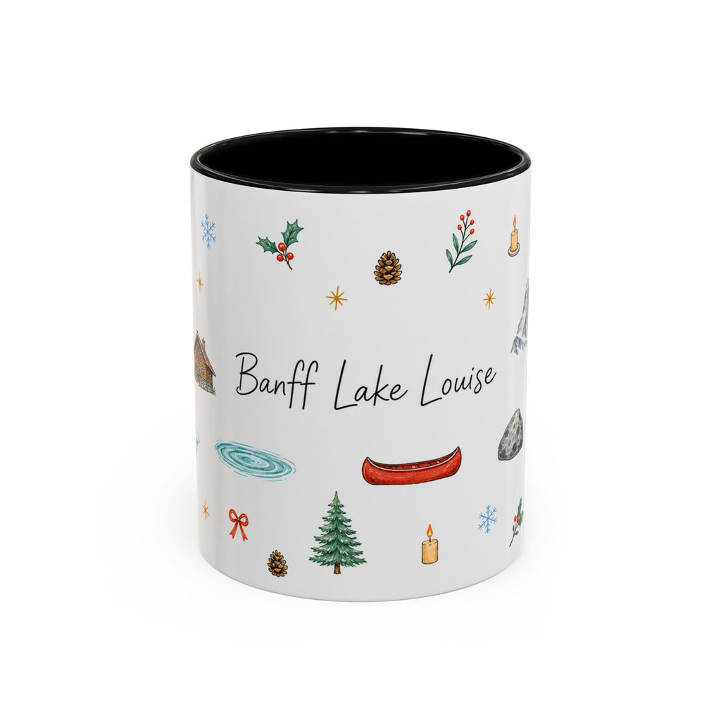 Banff Lake Louise Christmas Mug | Watercolor Travel Souvenir | Holiday Gift | Accent Ceramic Coffee Cup 11oz 15oz
