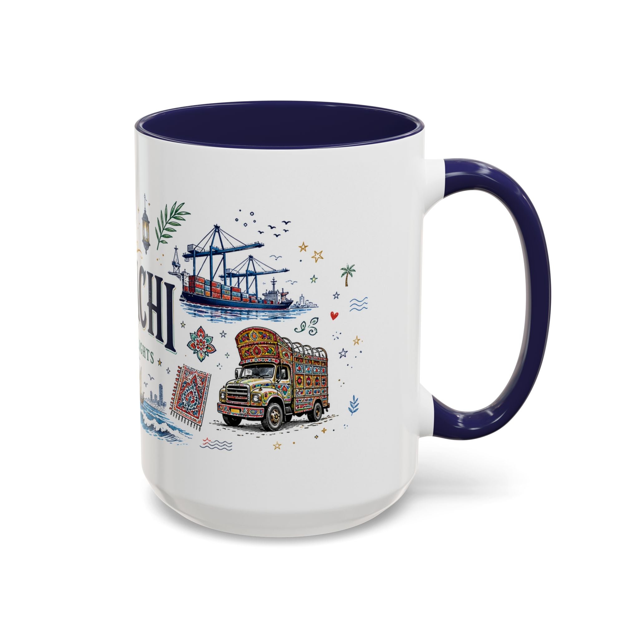 Karachi Coffee Mug | Pakistan Souvenir Travel Gift | Accent Color Ceramic 11oz 15oz