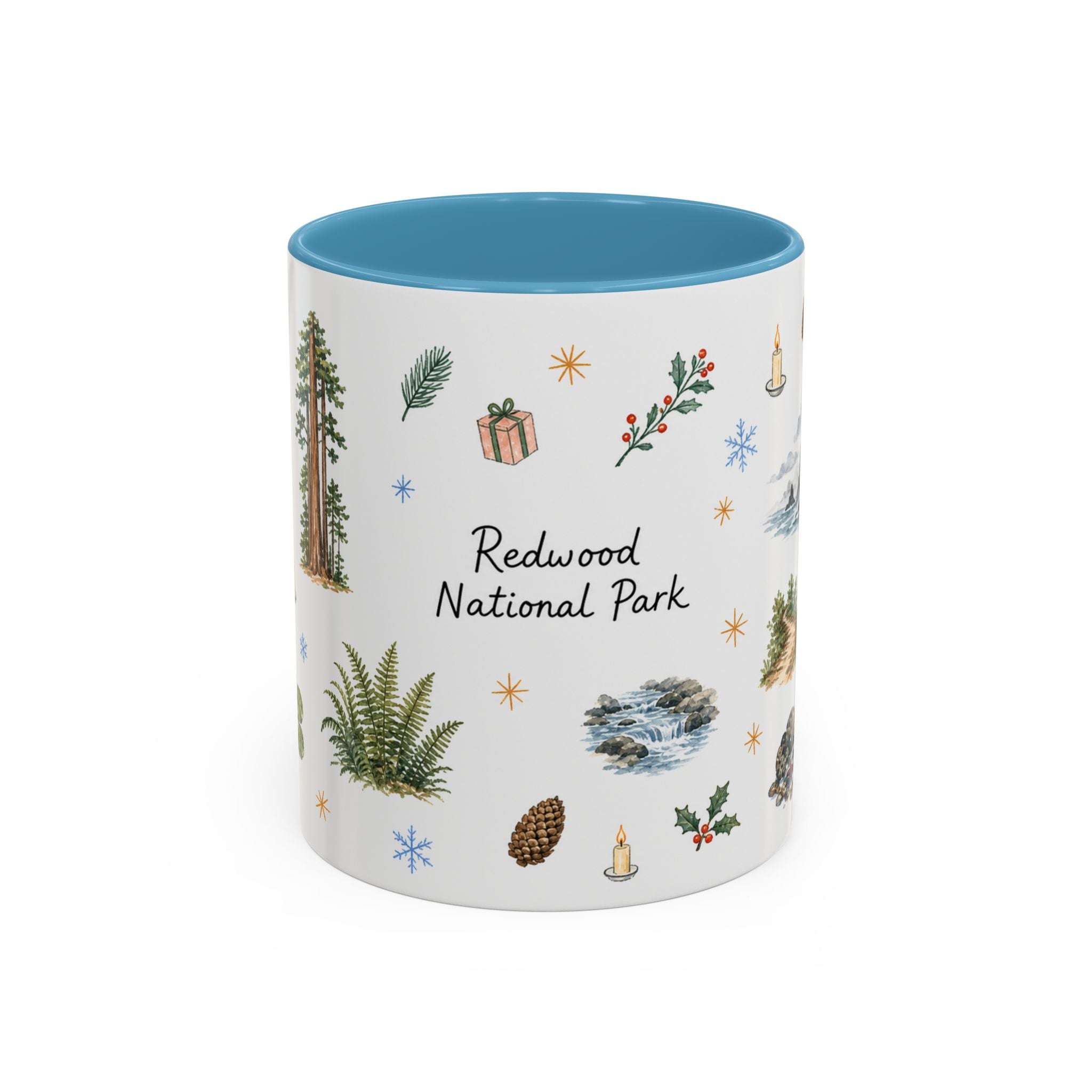 Redwood National Park Christmas Mug | Watercolor Travel Souvenir | Holiday Gift | Accent Ceramic Coffee Cup 11oz 15oz