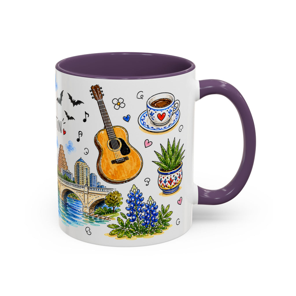 Austin Illustrated Travel Mug | City Souvenir Accent Coffee Mug | 11oz 15oz Ceramic Cup
