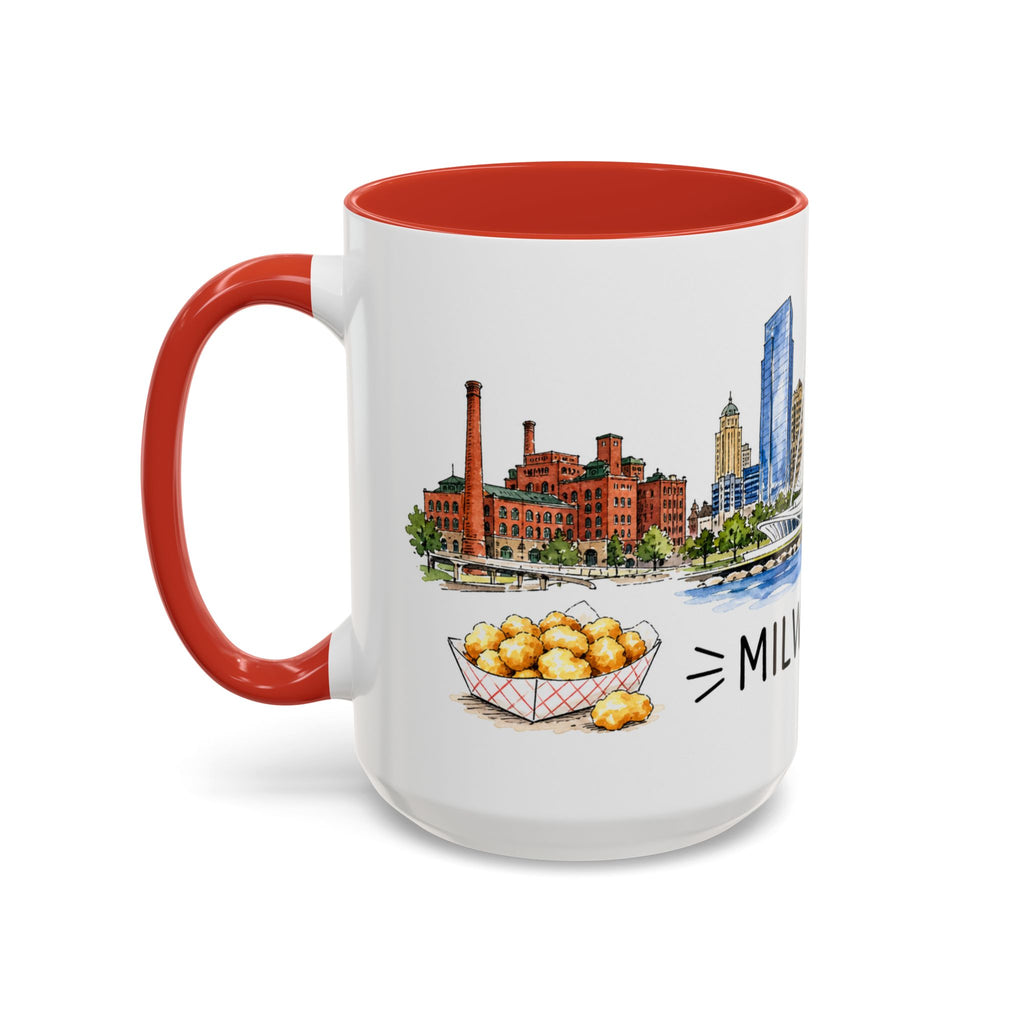 Milwaukee Illustrated Travel Mug | City Souvenir Accent Coffee Mug | 11oz 15oz Ceramic Cup