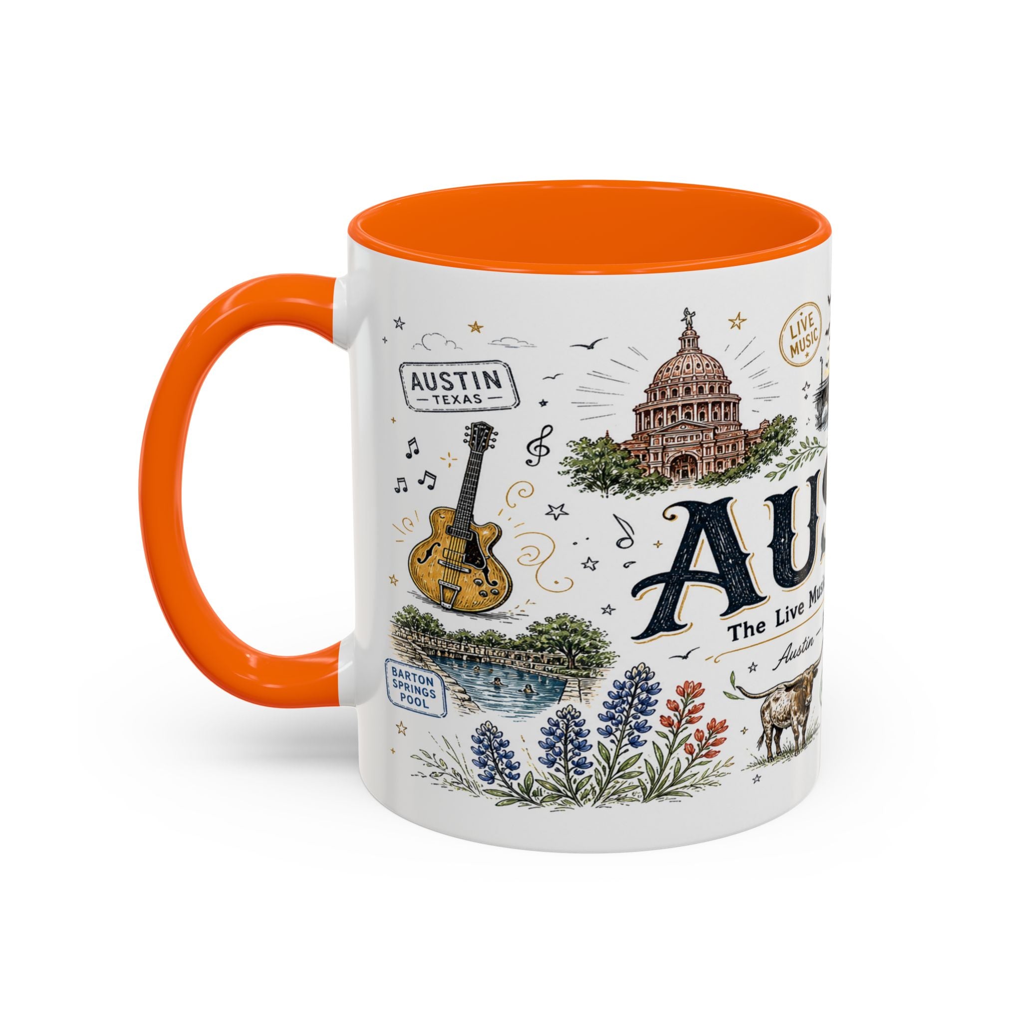 Austin Coffee Mug | Texas Souvenir City Gift | Accent Color Ceramic 11oz 15oz
