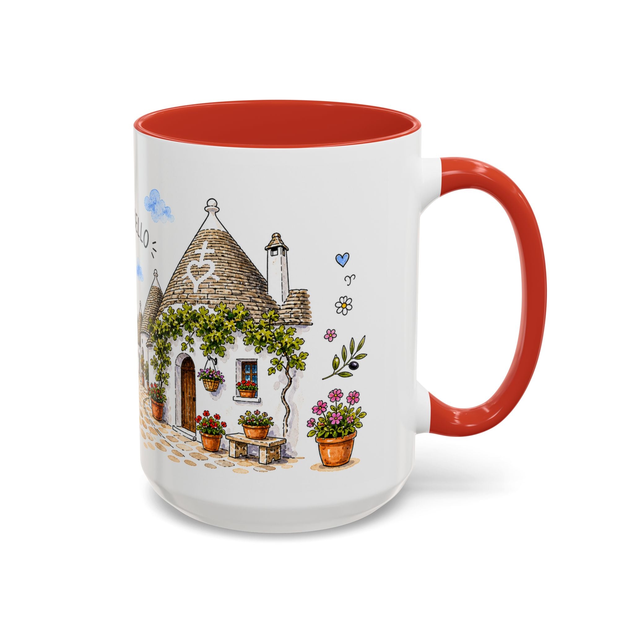 Alberobello Illustrated Travel Mug | Italy Souvenir Accent Coffee Mug | 11oz 15oz Ceramic Cup