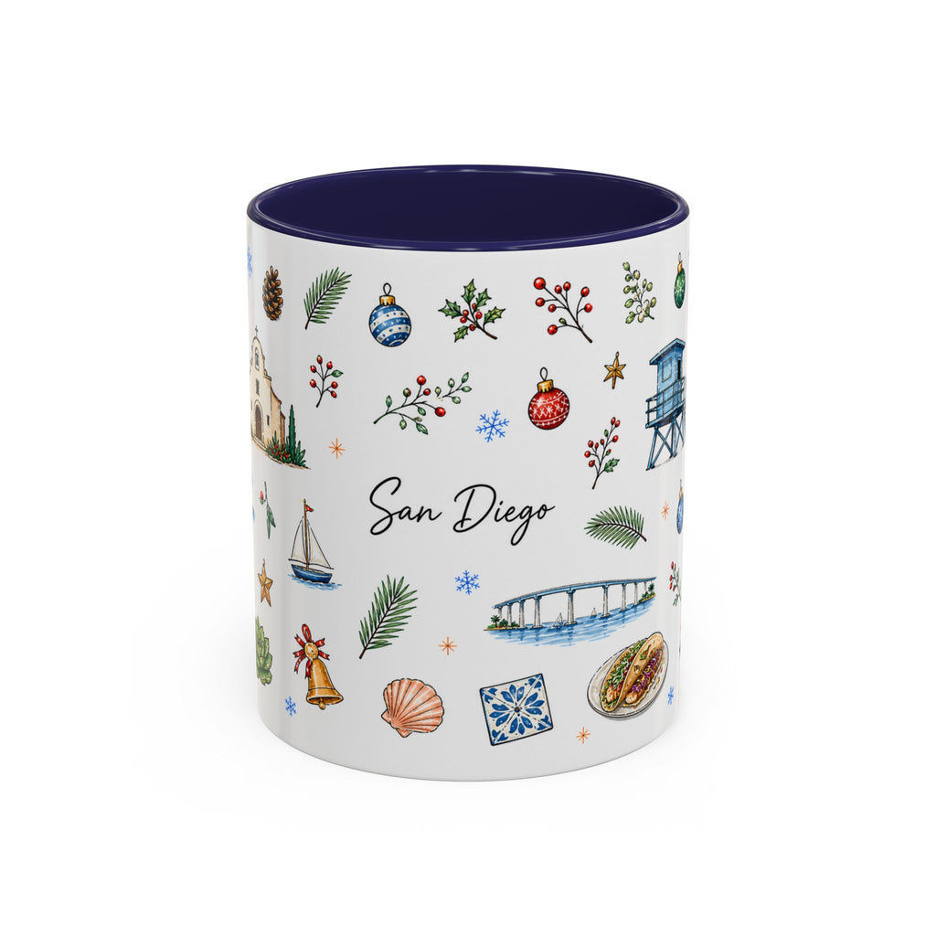 San Diego Christmas Mug | Watercolor City Souvenir, Holiday Travel Gift (11oz/15oz)