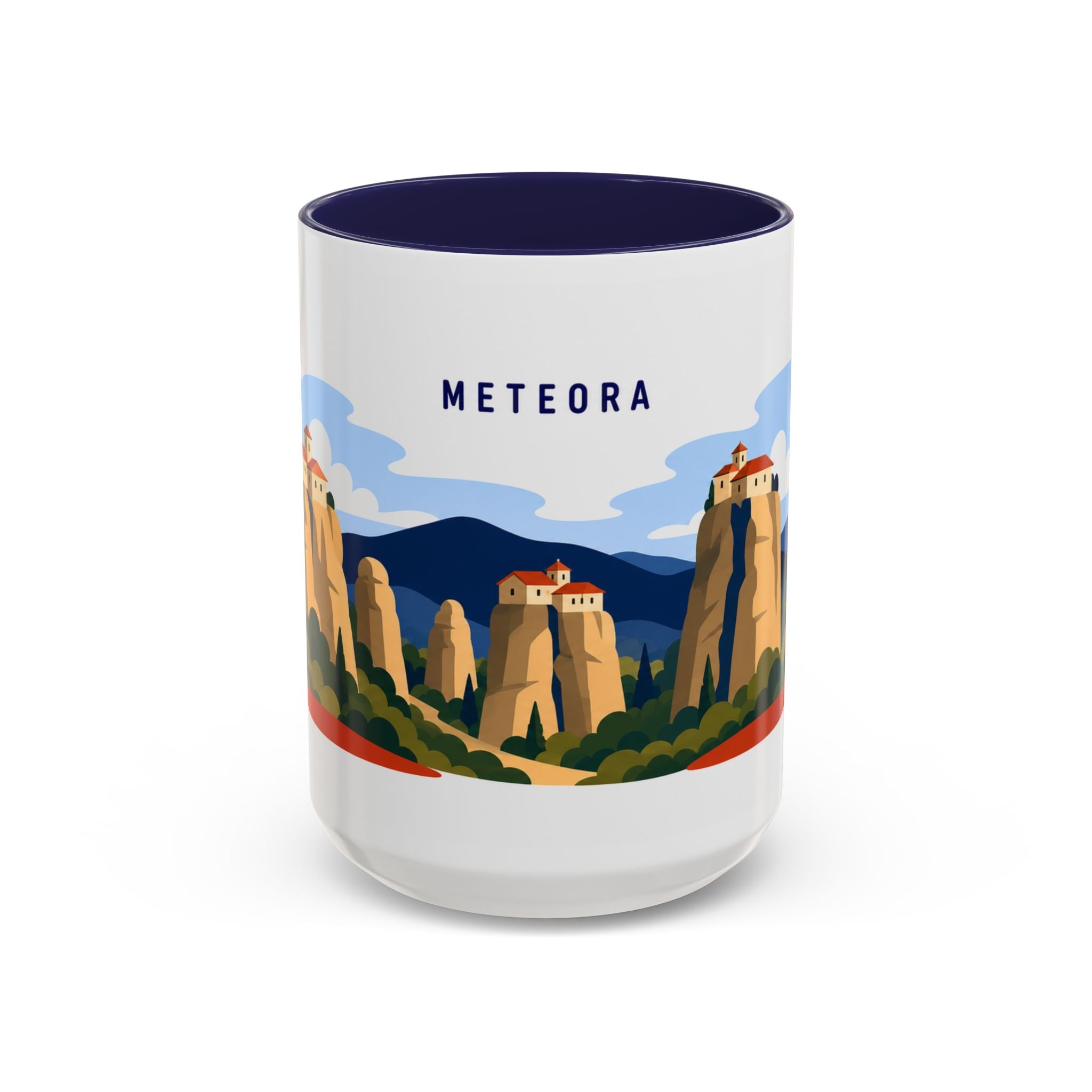 Meteora Coffee Mug | Travel Destination Souvenir Gift | Accent Color Ceramic 11oz 15oz