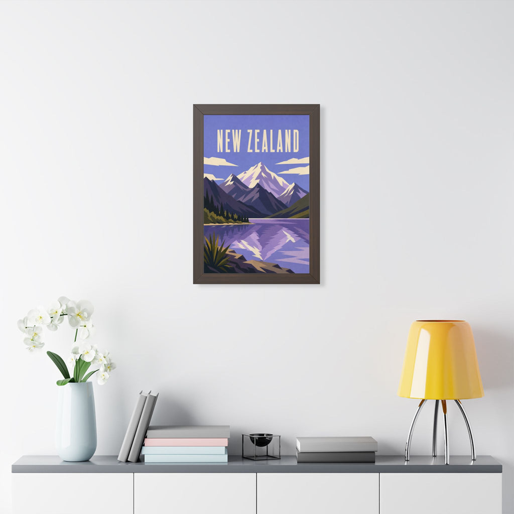 New Zealand Alps New Zealand Framed Poster | Vintage Travel Wall Art | Black Walnut White Frame | 16x24 20x30