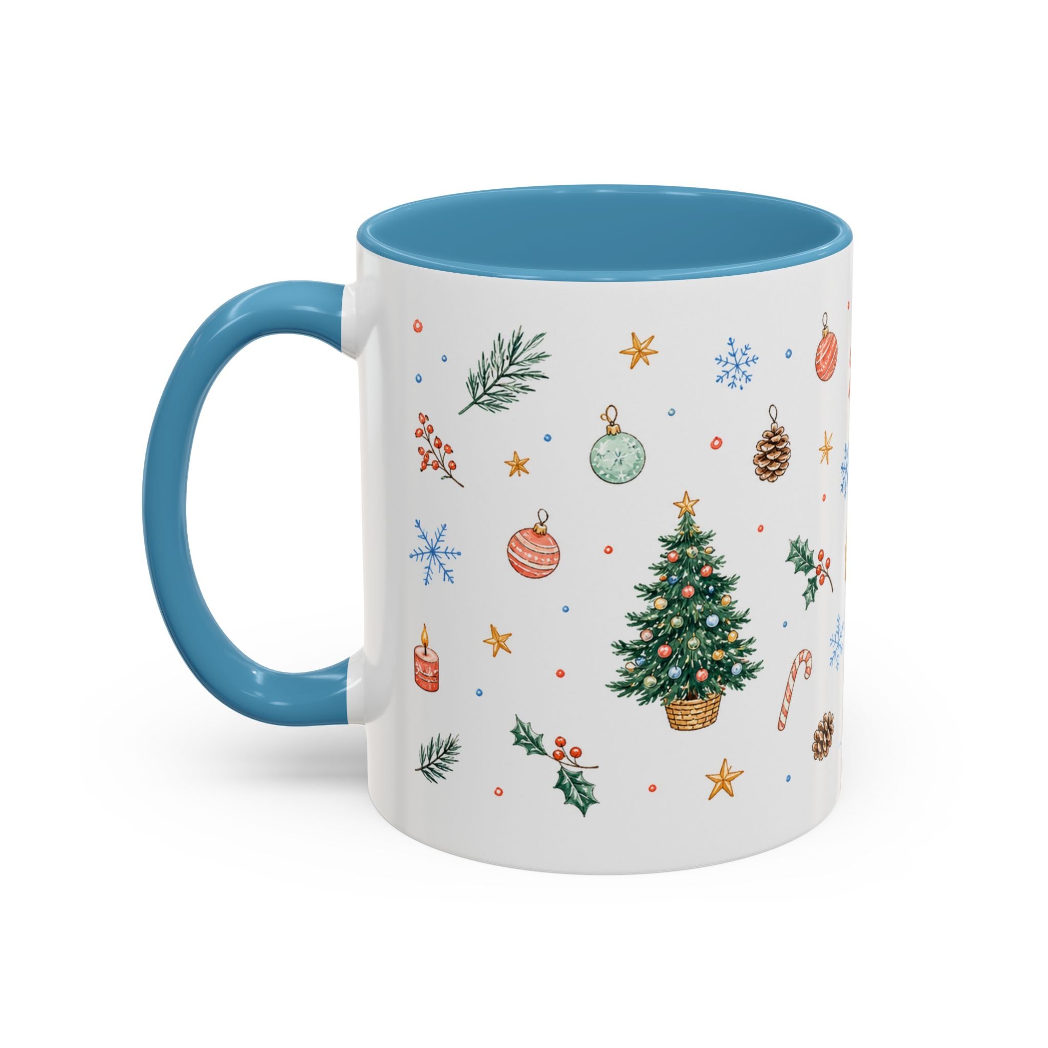 Christmas Mug | Watercolor Tree Gifts Wreath Holiday Cup | Accent Coffee Mug 11oz 15oz