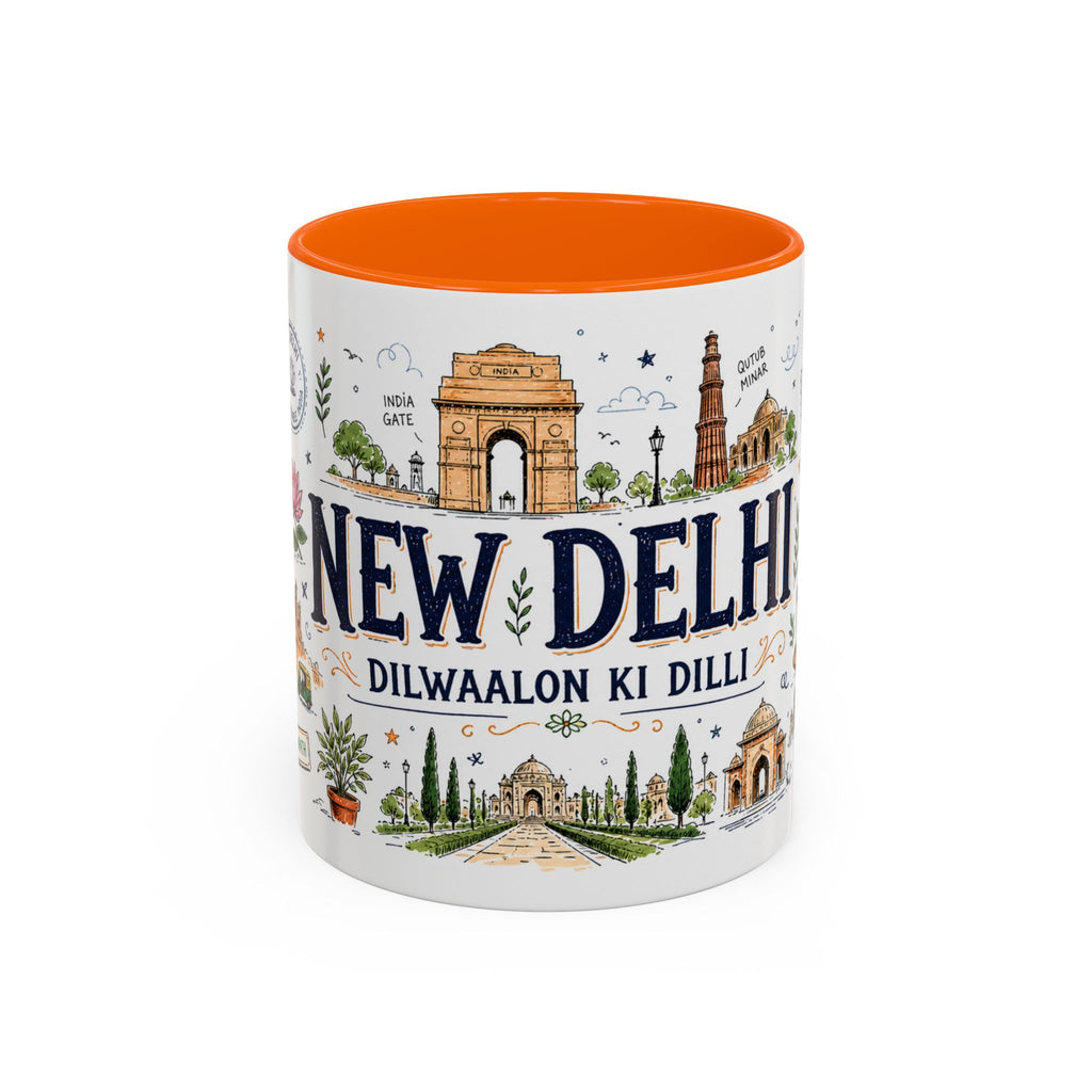New Delhi Coffee Mug | India Souvenir Travel Gift | Accent Color Ceramic 11oz 15oz