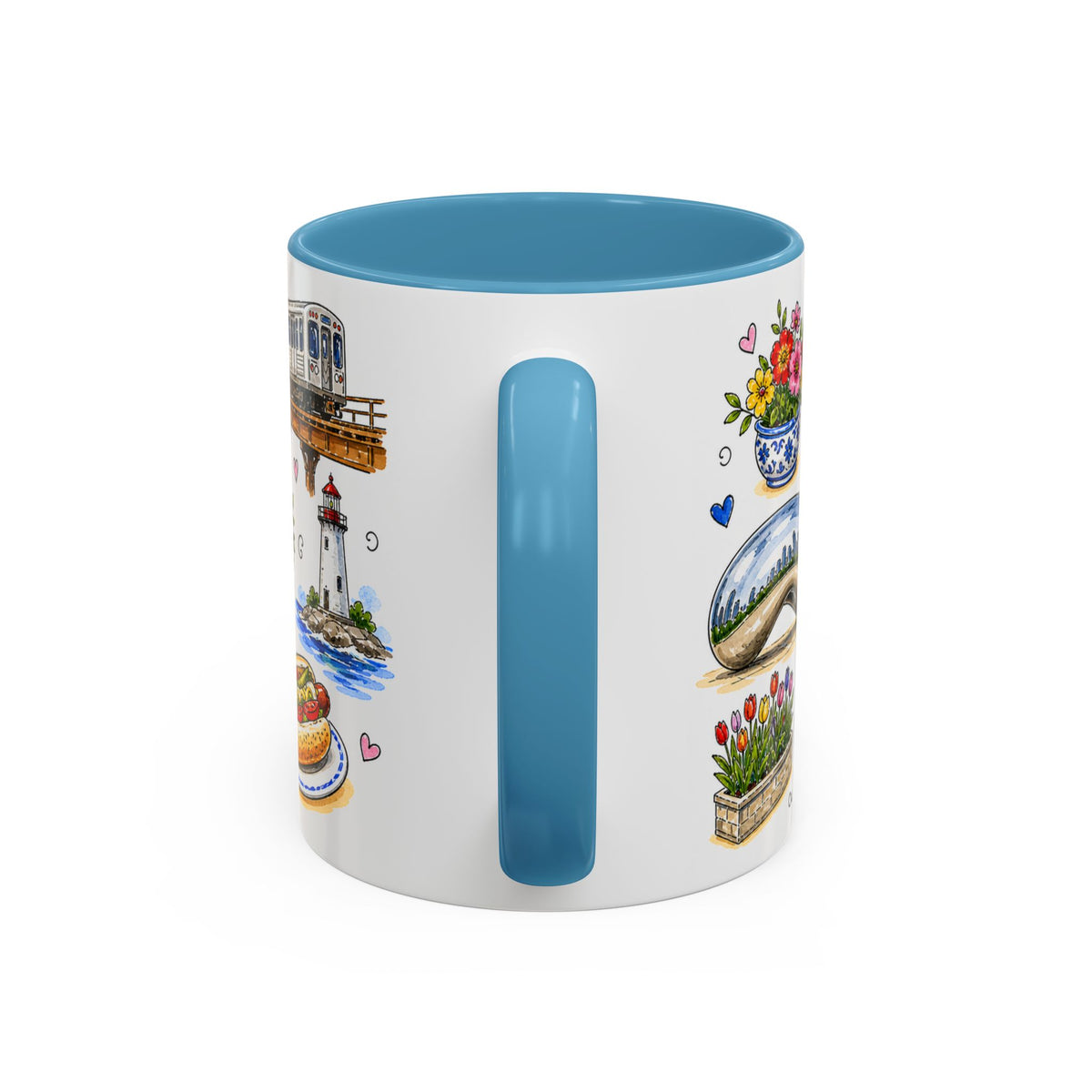 Chicago Illustrated Travel Mug | City Souvenir Accent Coffee Mug | 11oz 15oz Ceramic Cup