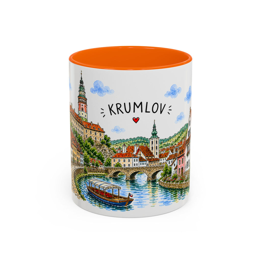 Cesky Krumlov Illustrated Travel Mug | Czechia Souvenir Accent Coffee Mug | 11oz 15oz Ceramic Cup