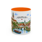 Cesky Krumlov Illustrated Travel Mug | Czechia Souvenir Accent Coffee Mug | 11oz 15oz Ceramic Cup