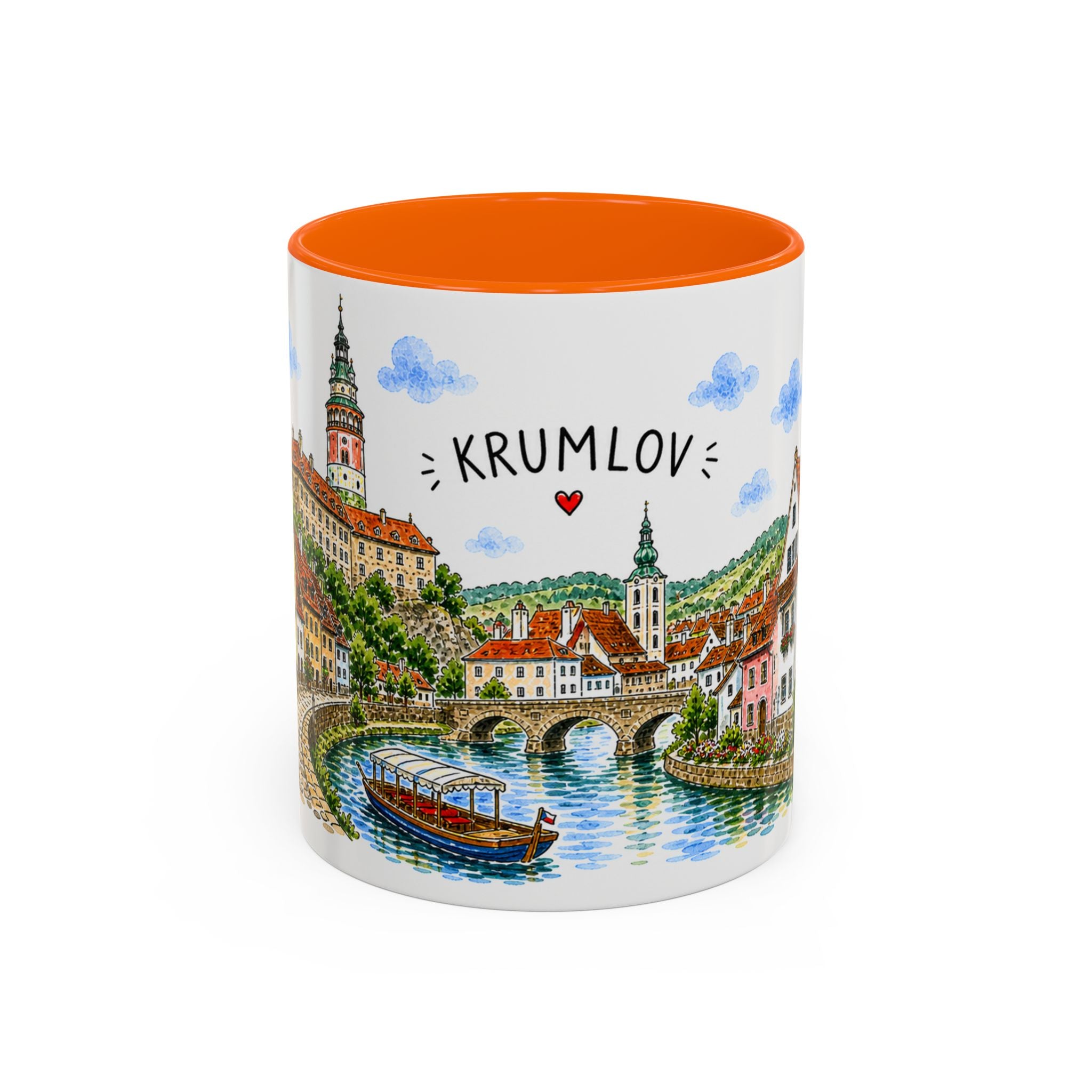 Cesky Krumlov Illustrated Travel Mug | Czechia Souvenir Accent Coffee Mug | 11oz 15oz Ceramic Cup