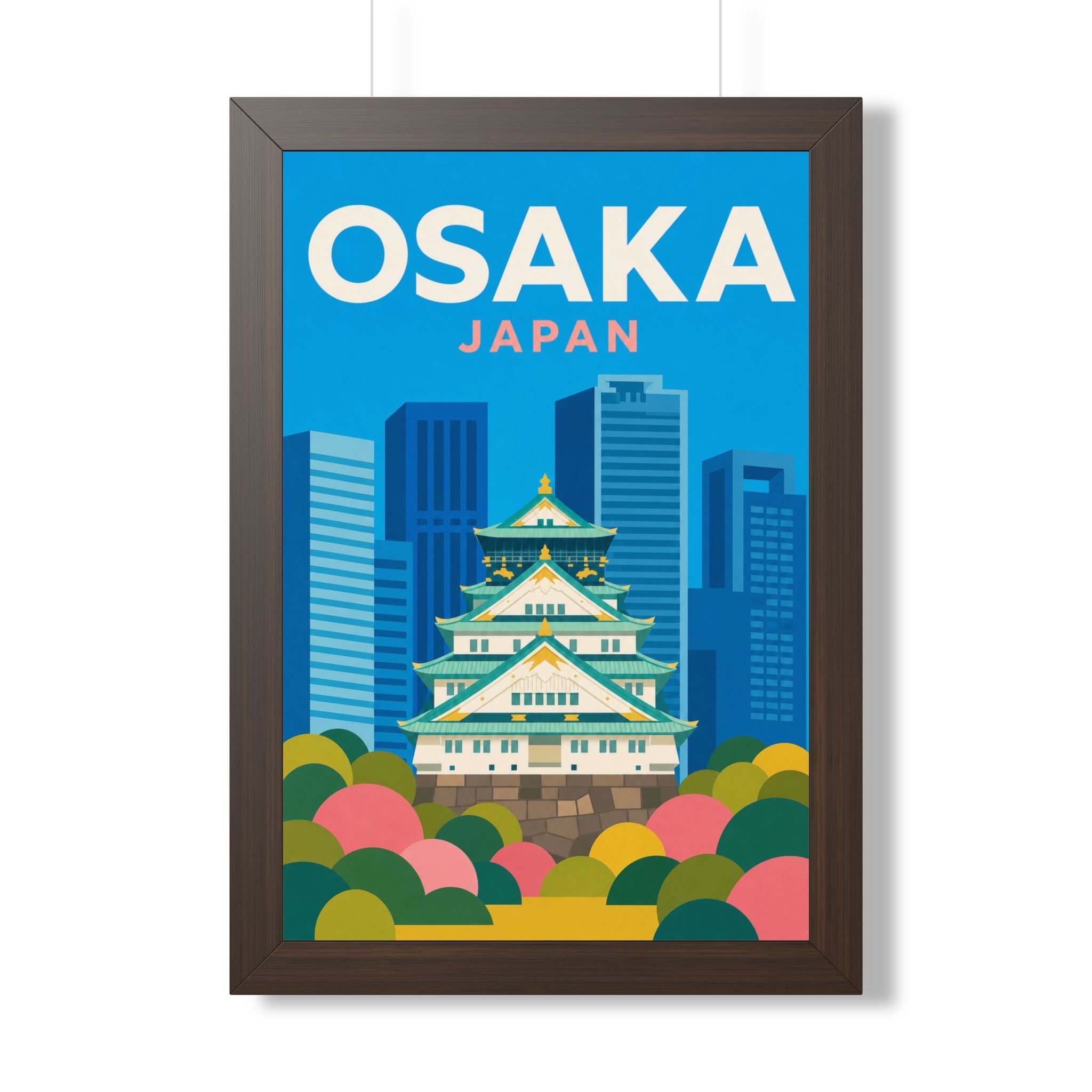 Osaka Japan Framed Poster | Vintage Travel Wall Art | Black Walnut White Frame | 16x24 20x30