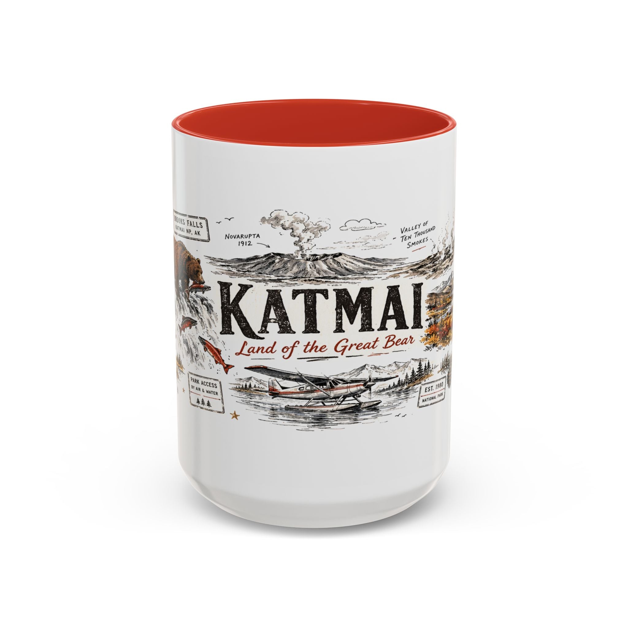 Katmai National Park Coffee Mug | Alaska Bear Watching Wildlife Gift | Accent Color Ceramic 11oz 15oz
