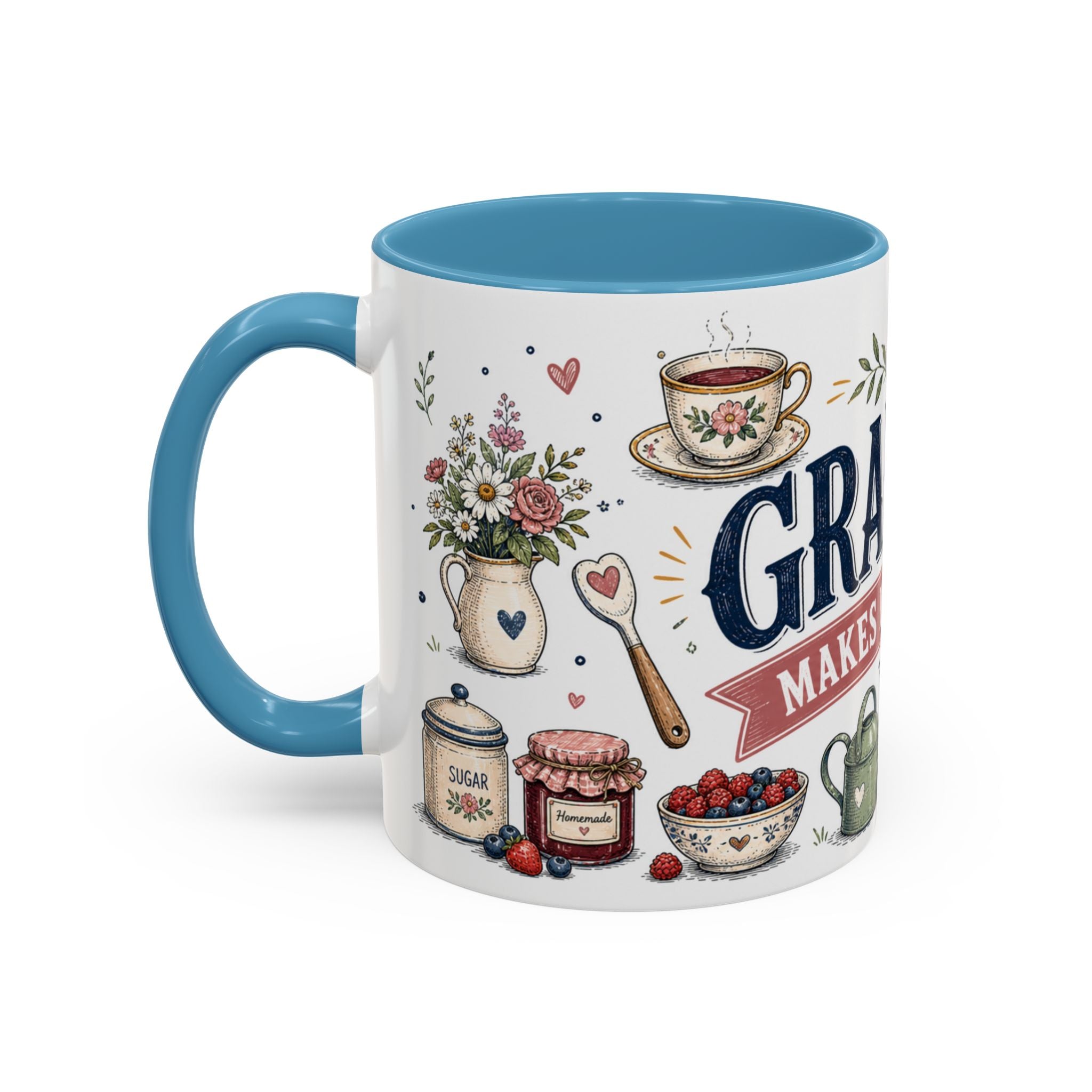 Grandma Makes Life Sweeter Coffee Mug | Gift From Grandkids | Accent Color Ceramic 11oz 15oz