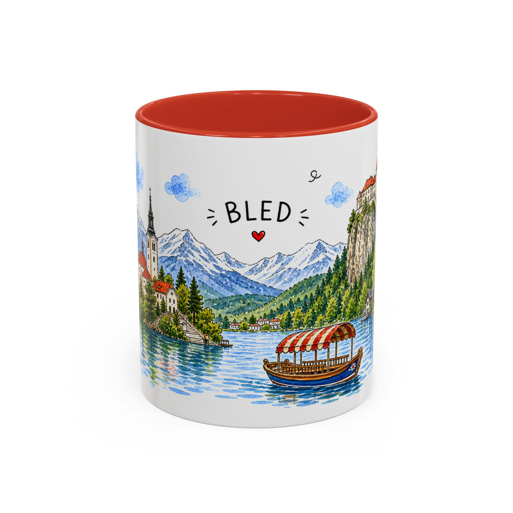 Bled Illustrated Travel Mug | Slovenia Souvenir Accent Coffee Mug | 11oz 15oz Ceramic Cup