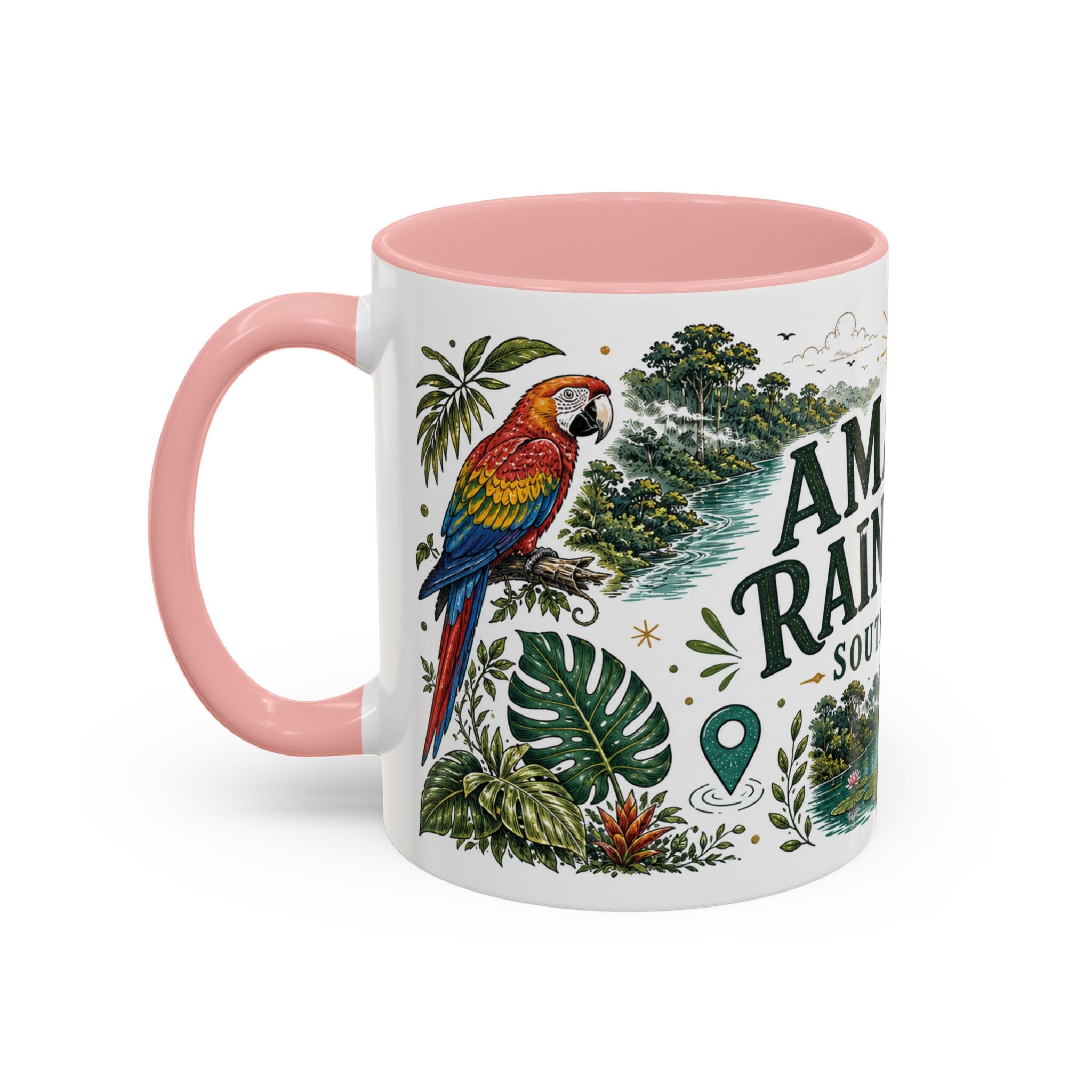 Amazon Rainforest Coffee Mug | Travel Destination Souvenir Gift | Accent Color Ceramic 11oz 15oz