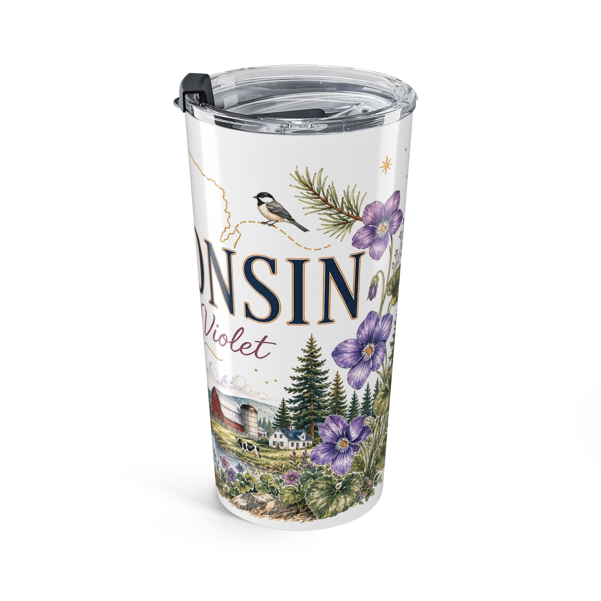 Wisconsin State Flower 20oz Tumbler | Wood Violet Botanical State Flower Gift | Insulated Stainless Steel Travel Cup