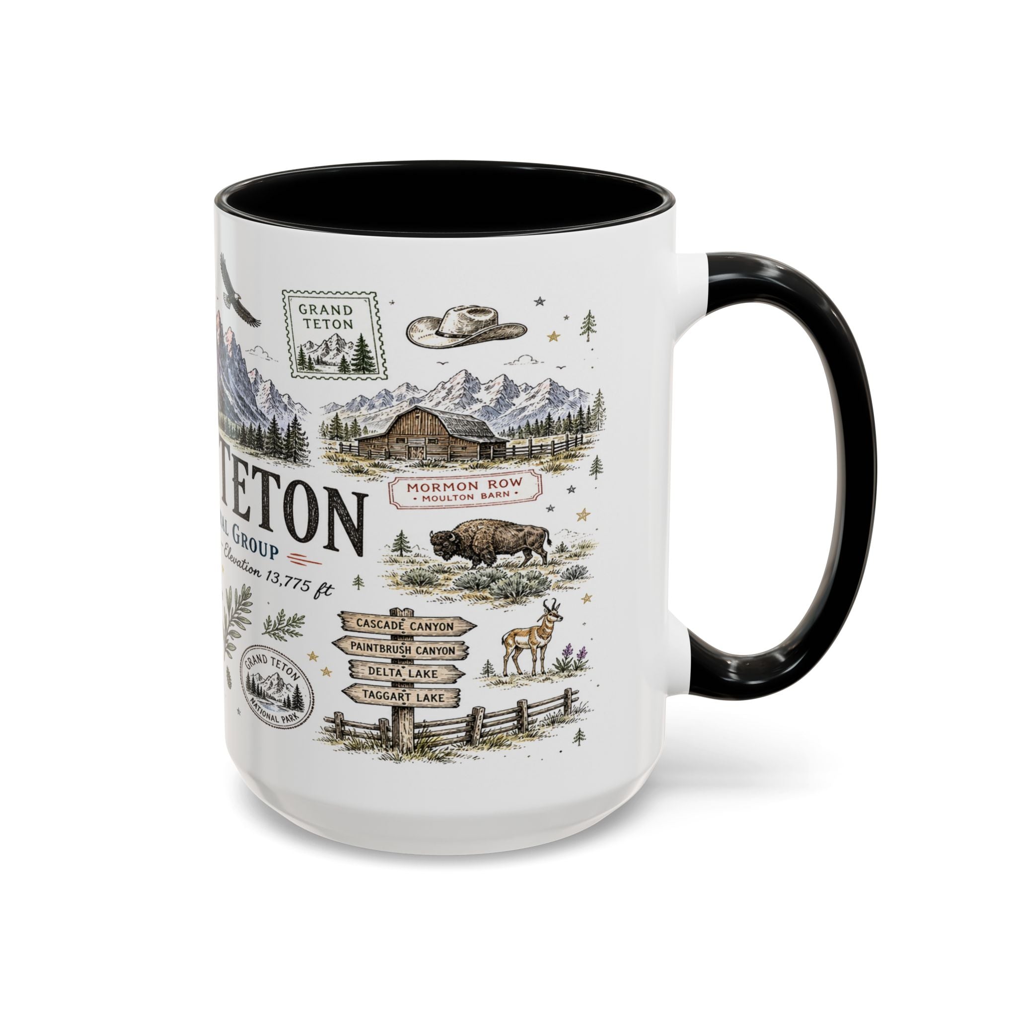 Grand Teton Coffee Mug | National Park Hiking Wyoming Gift | Accent Color Ceramic 11oz 15oz