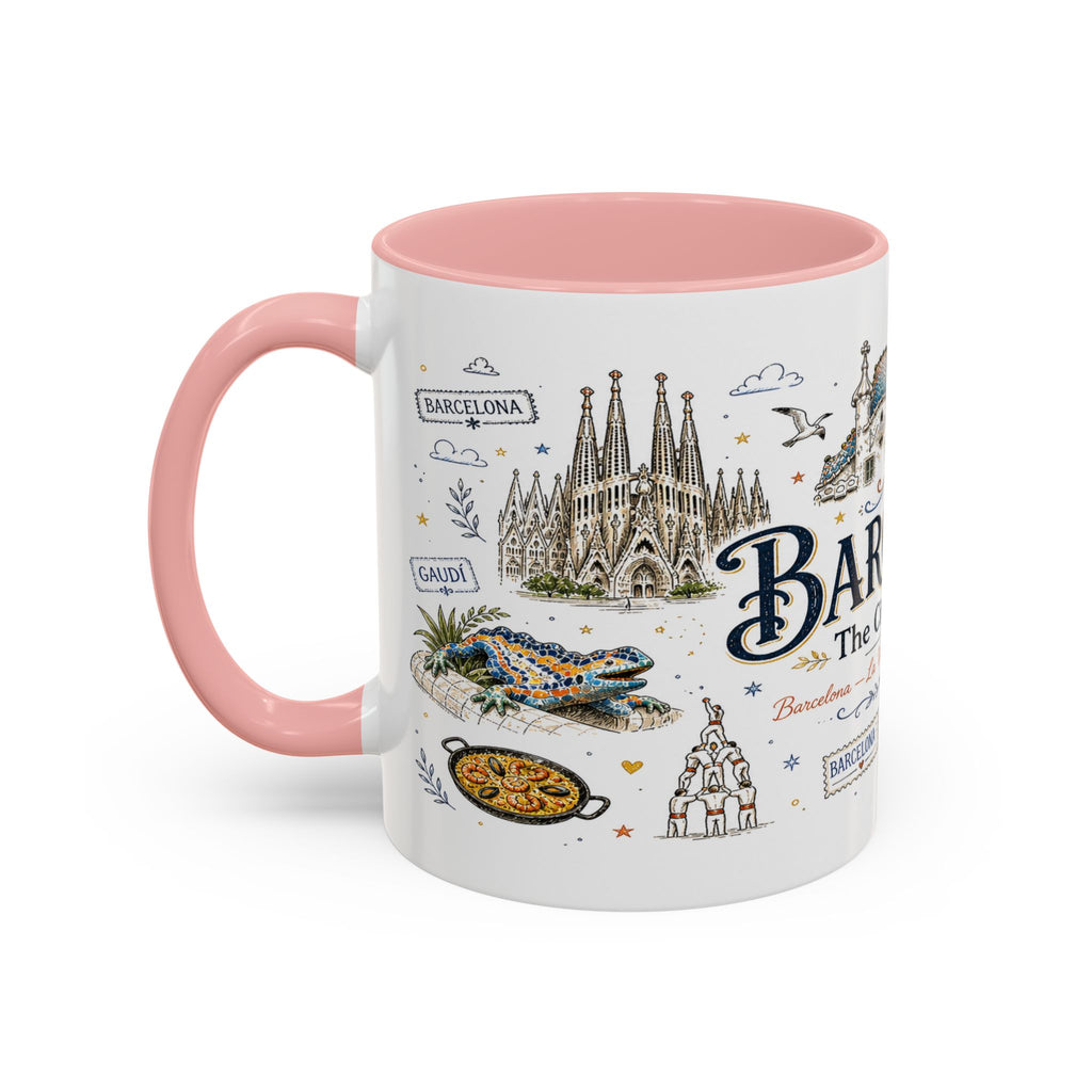 Barcelona Coffee Mug | Spain Souvenir Travel Gift | Accent Color Ceramic 11oz 15oz