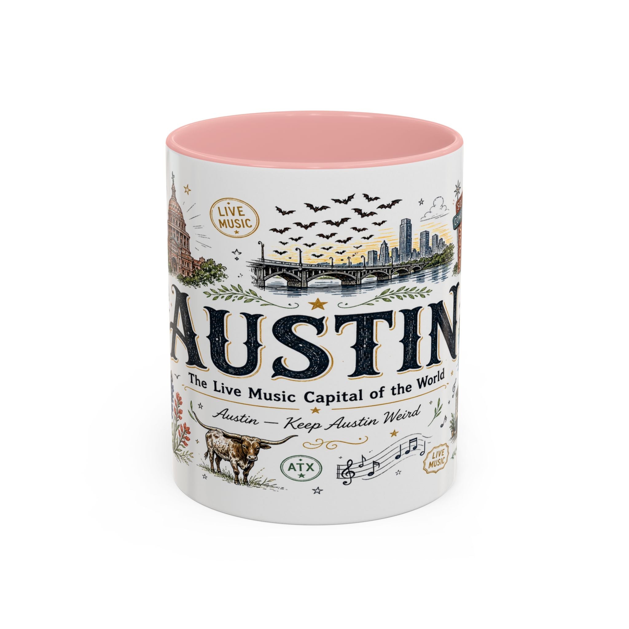 Austin Coffee Mug | Texas Souvenir City Gift | Accent Color Ceramic 11oz 15oz