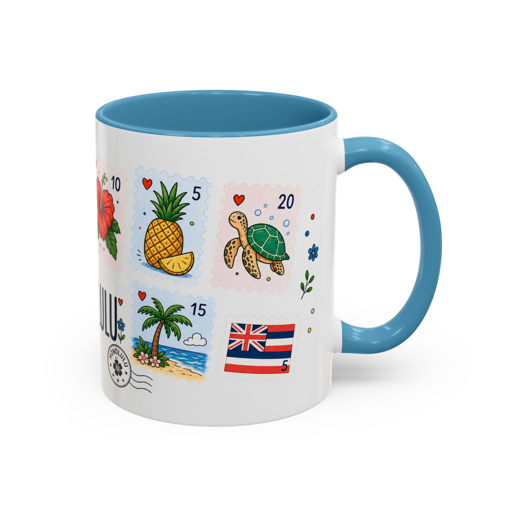 Honolulu Coffee Mug | Postage Stamp Collage Mug | Travel Souvenir Accent Cup 11oz 15oz