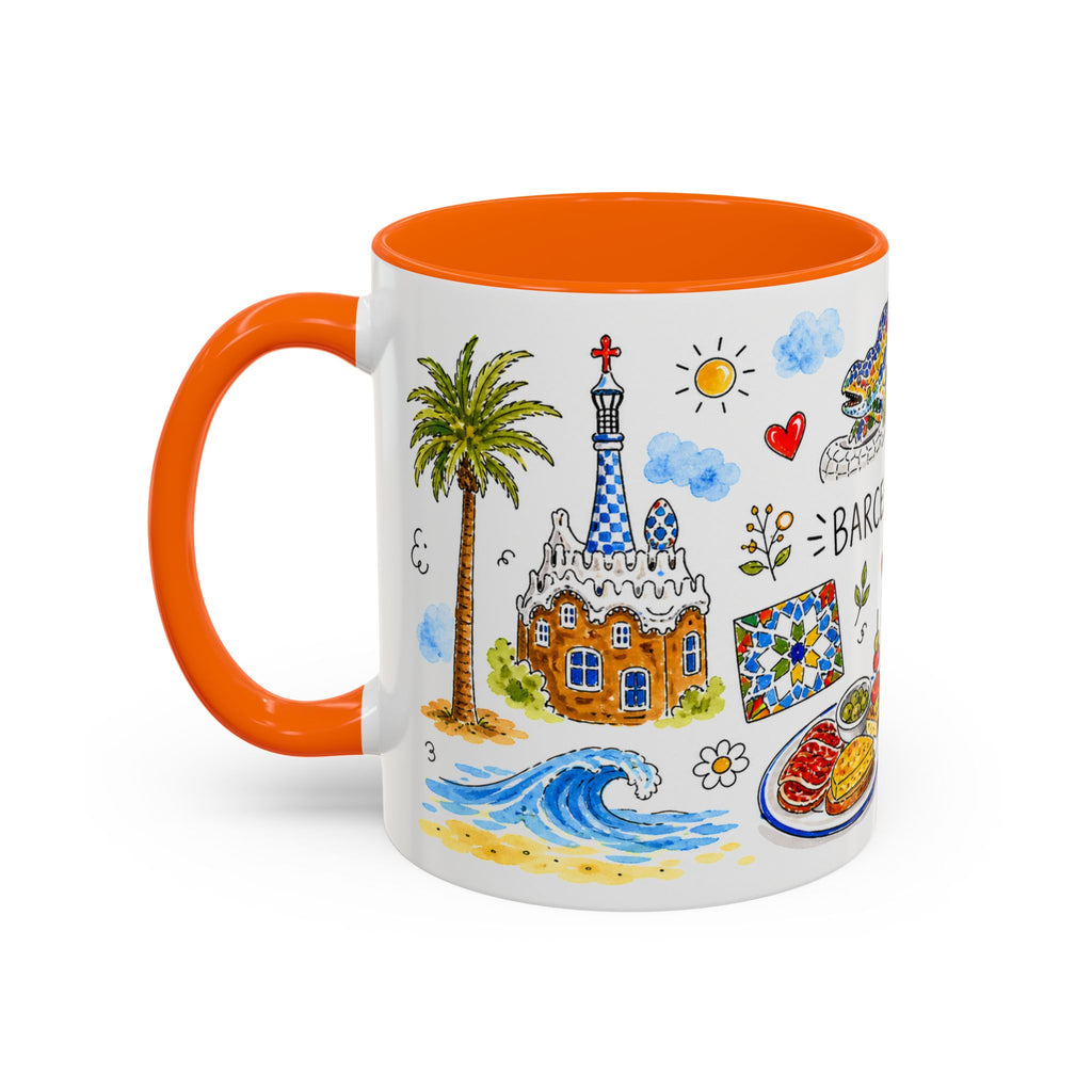 Barcelona Travel Mug | European City Souvenir Accent Coffee Mug | 11oz 15oz Ceramic Cup