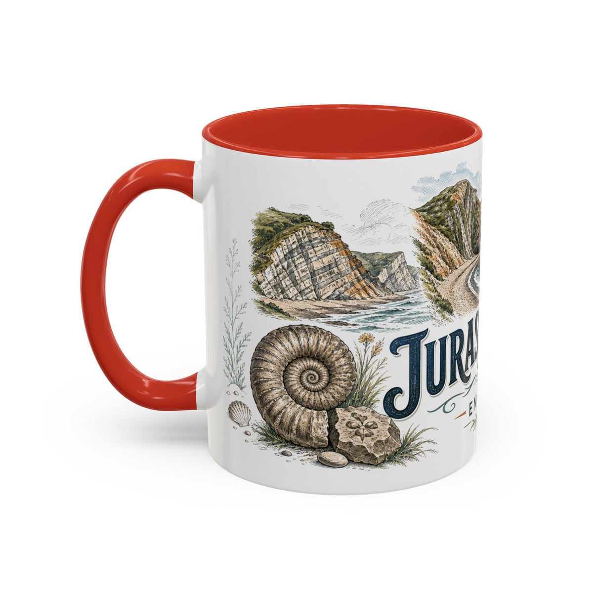 Jurassic Coast Mug, England Travel Souvenir, Bucket List Gift, Accent Ceramic Coffee Mug 11oz 15oz