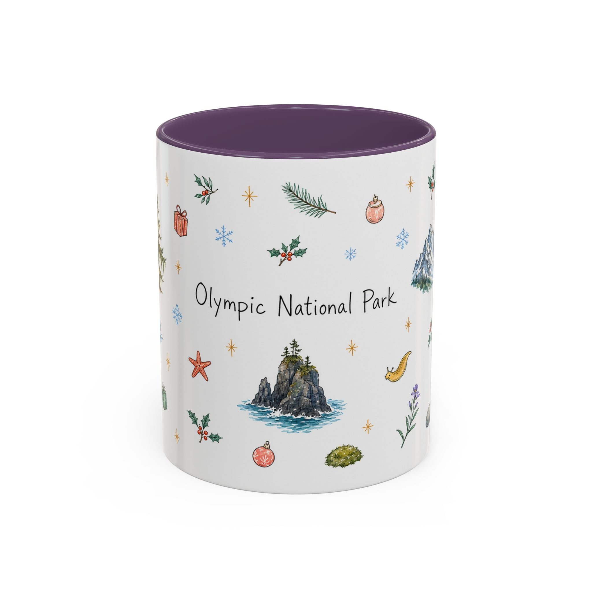 Olympic National Park Christmas Mug | Watercolor Travel Souvenir | Holiday Gift | Accent Ceramic Coffee Cup 11oz 15oz