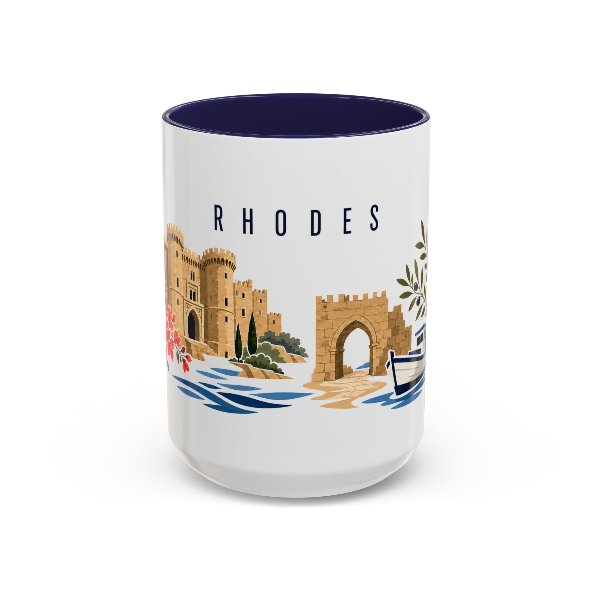 Rhodes Coffee Mug | Greece Travel Souvenir | Porcelain Decal City Gift | 11oz 15oz Accent Mug