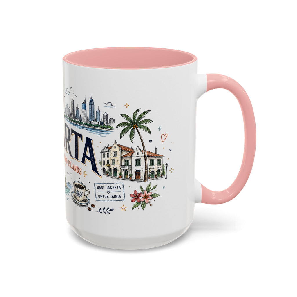 Jakarta Coffee Mug | Indonesia Souvenir Travel Gift | Accent Color Ceramic 11oz 15oz