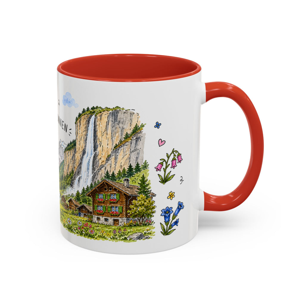 Lauterbrunnen Illustrated Travel Mug | Switzerland Souvenir Accent Coffee Mug | 11oz 15oz Ceramic Cup