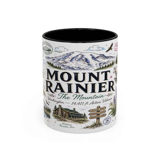 Mount Rainier Coffee Mug | National Park Hiking Washington Gift | Accent Color Ceramic 11oz 15oz