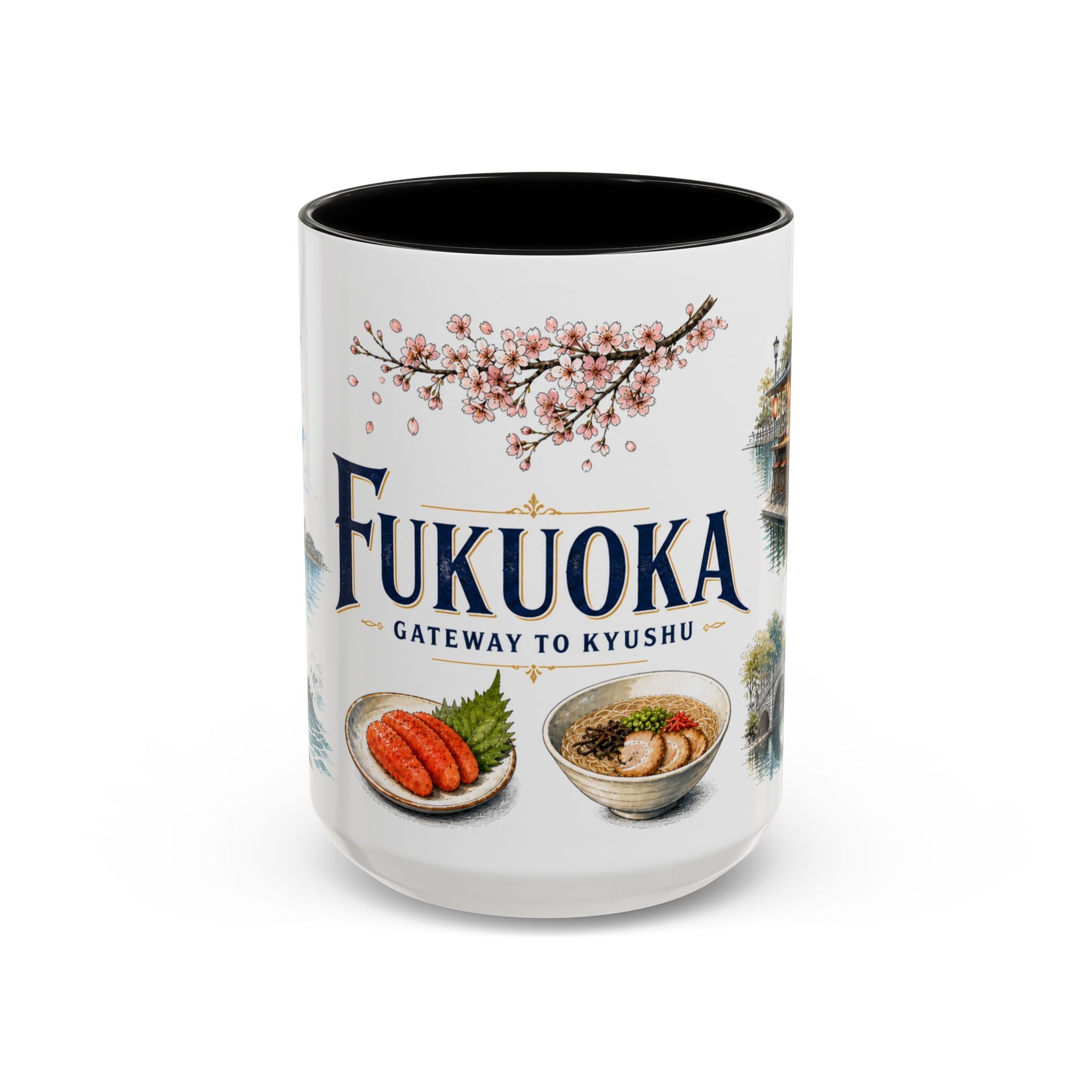 Fukuoka Coffee Mug | Japan Travel Souvenir | Vintage Illustrated City Gift | 11 oz 15 oz Accent Mug