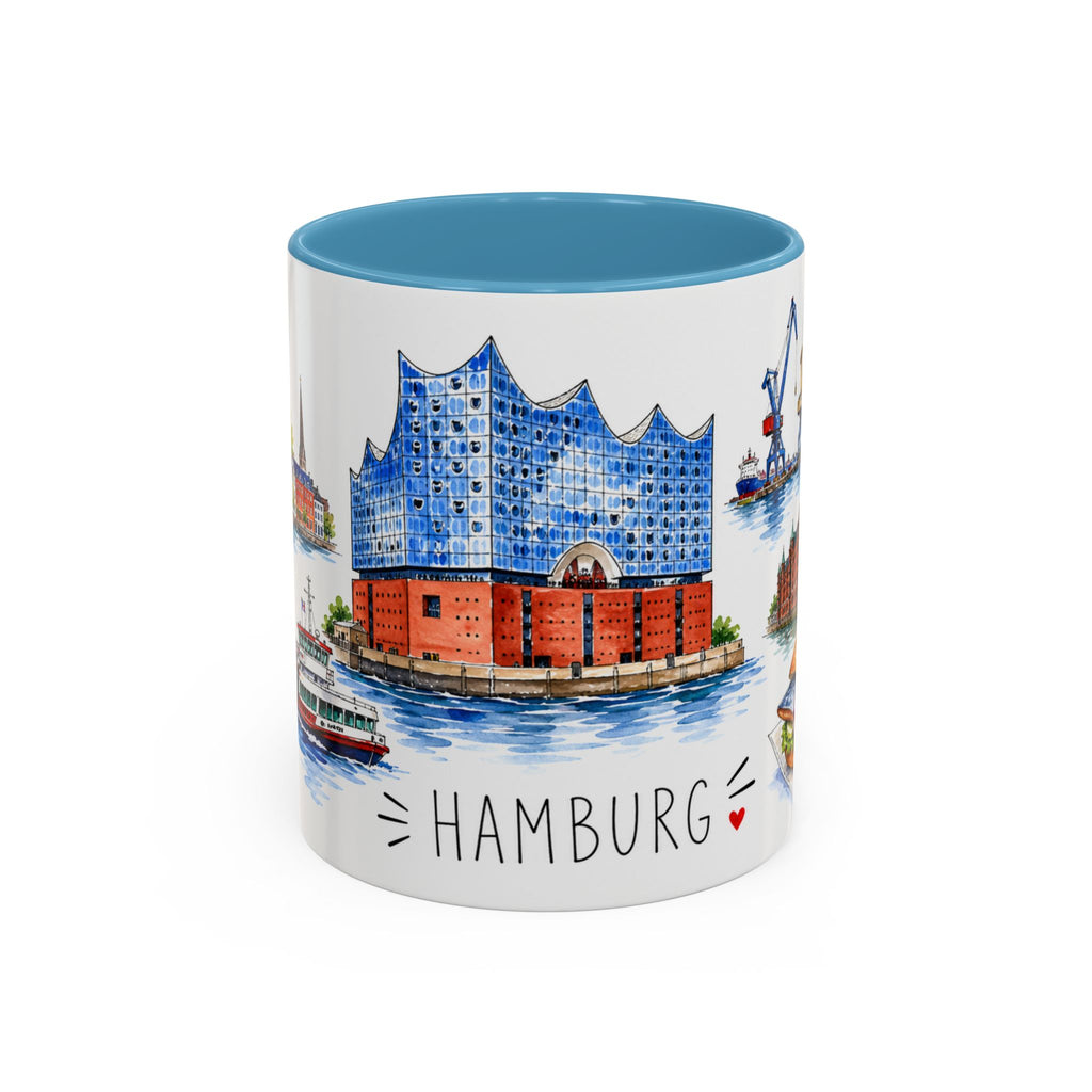 Hamburg Illustrated Travel Mug | City Souvenir Accent Coffee Mug | 11oz 15oz Ceramic Cup