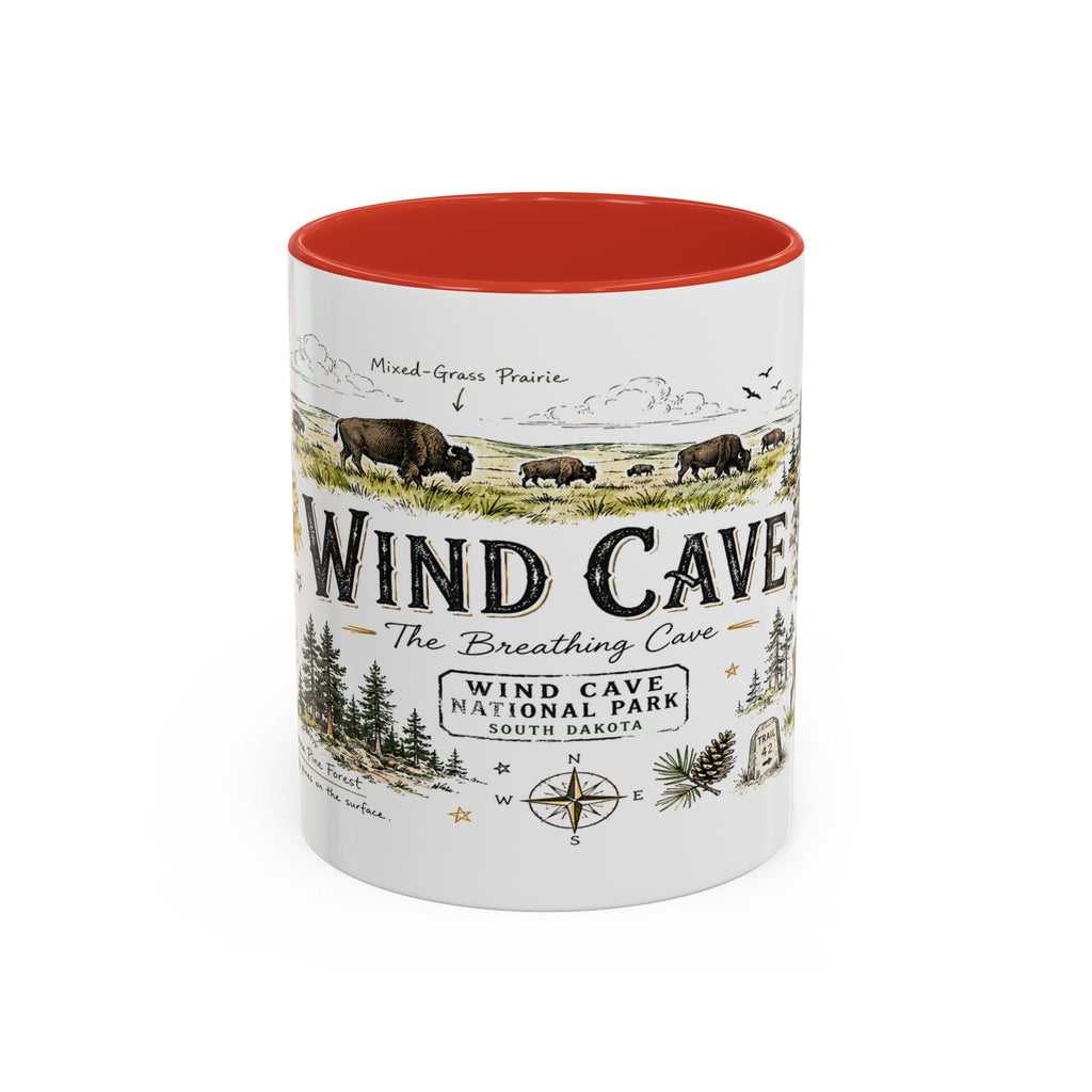 Wind Cave National Park Coffee Mug | South Dakota Cave Bison Prairie Gift | Accent Color Ceramic 11oz 15oz