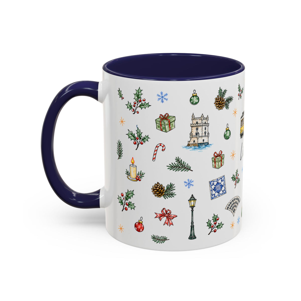 Lisbon Christmas Mug | Watercolor City Souvenir | Ceramic Coffee Cup 11oz 15oz