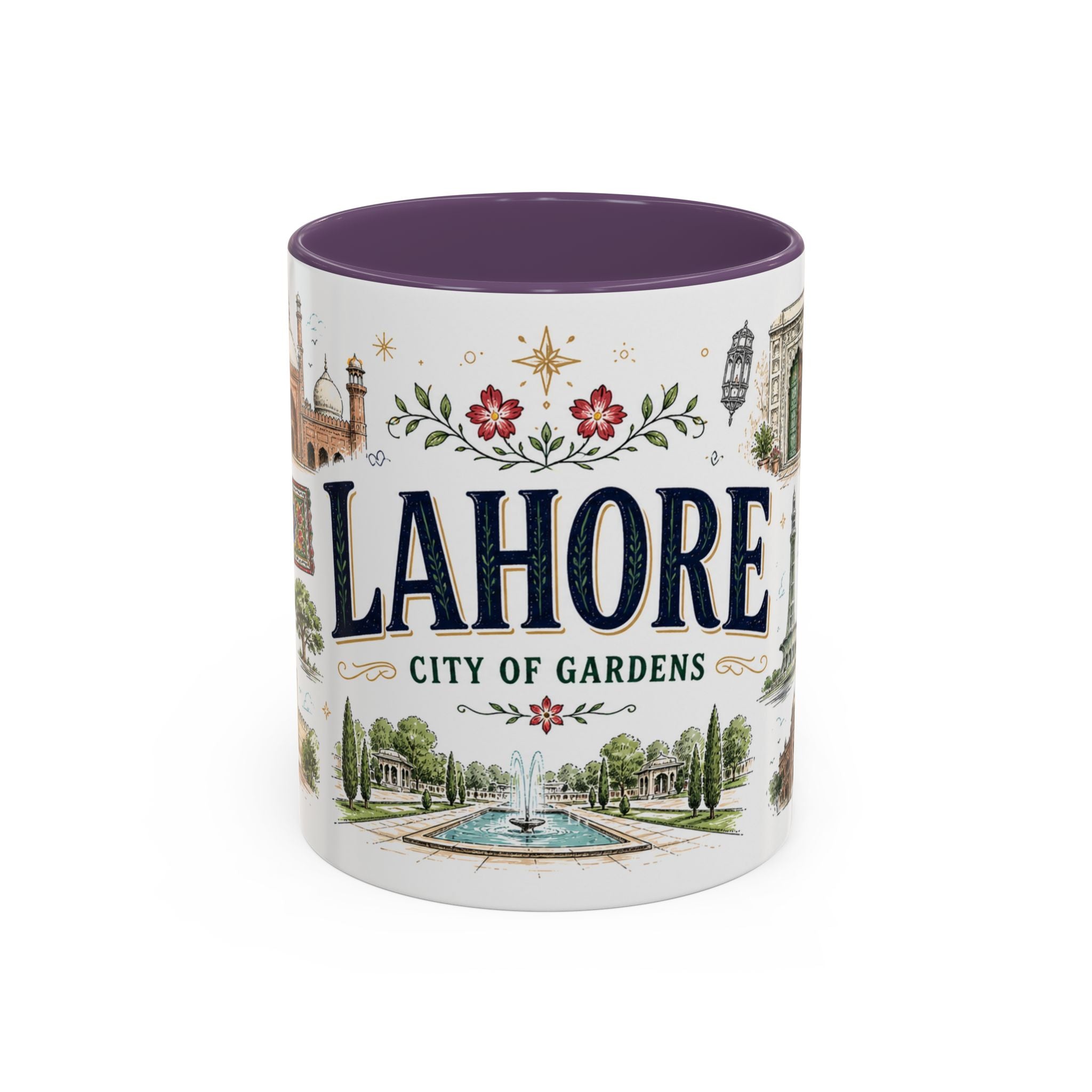 Lahore Coffee Mug | Pakistan Souvenir Travel Gift | Accent Color Ceramic 11oz 15oz