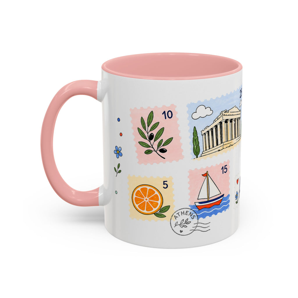 Athens Coffee Mug | Postage Stamp Collage Mug | Travel Souvenir Accent Cup 11oz 15oz