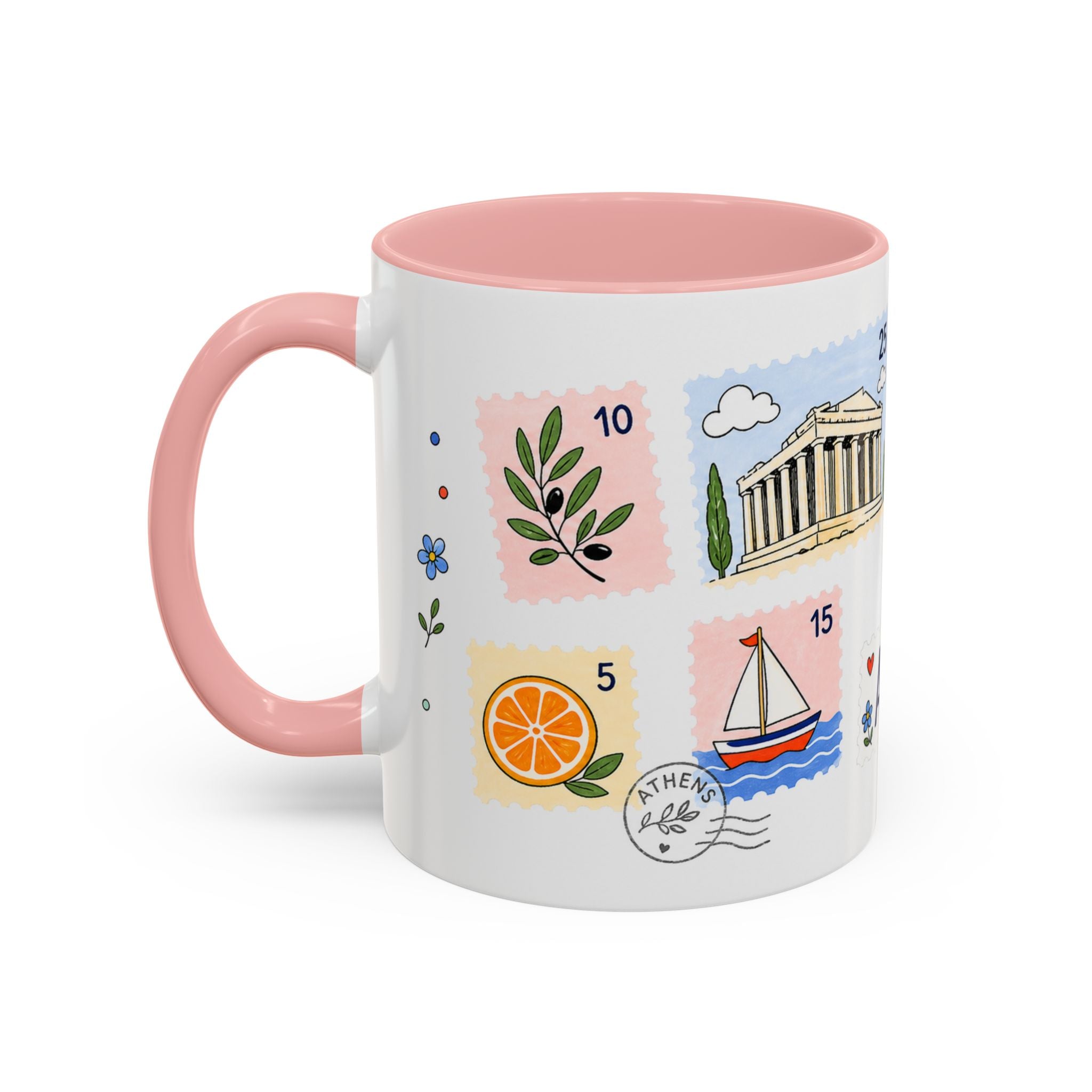 Athens Coffee Mug | Postage Stamp Collage Mug | Travel Souvenir Accent Cup 11oz 15oz