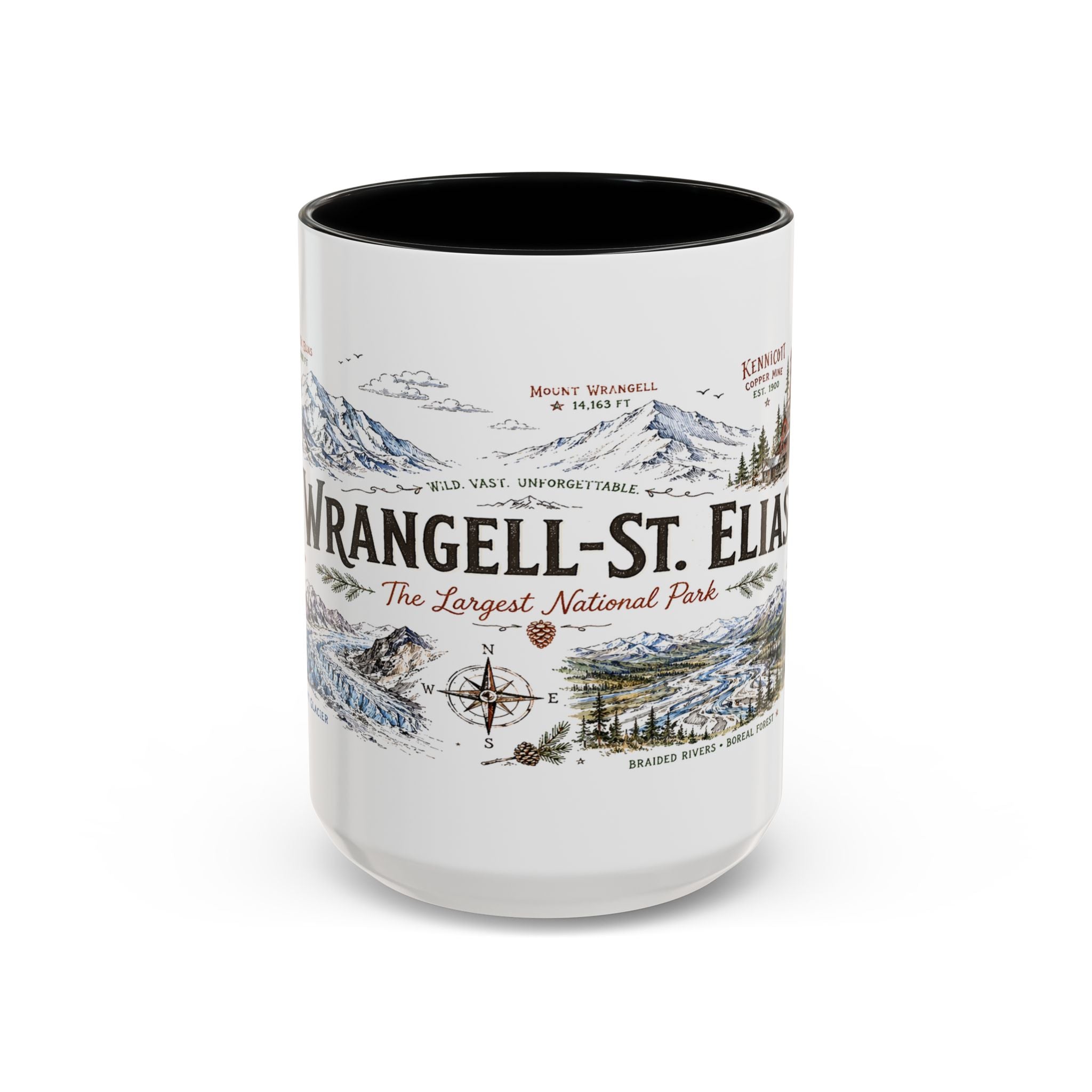 Wrangell-St. Elias National Park Coffee Mug | Alaska Wilderness Climbing Gift | Accent Color Ceramic 11oz 15oz