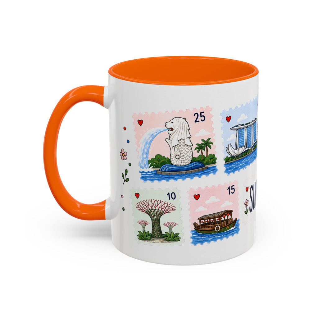 Singapore Coffee Mug | Postage Stamp Collage Mug | Travel Souvenir Accent Cup 11oz 15oz