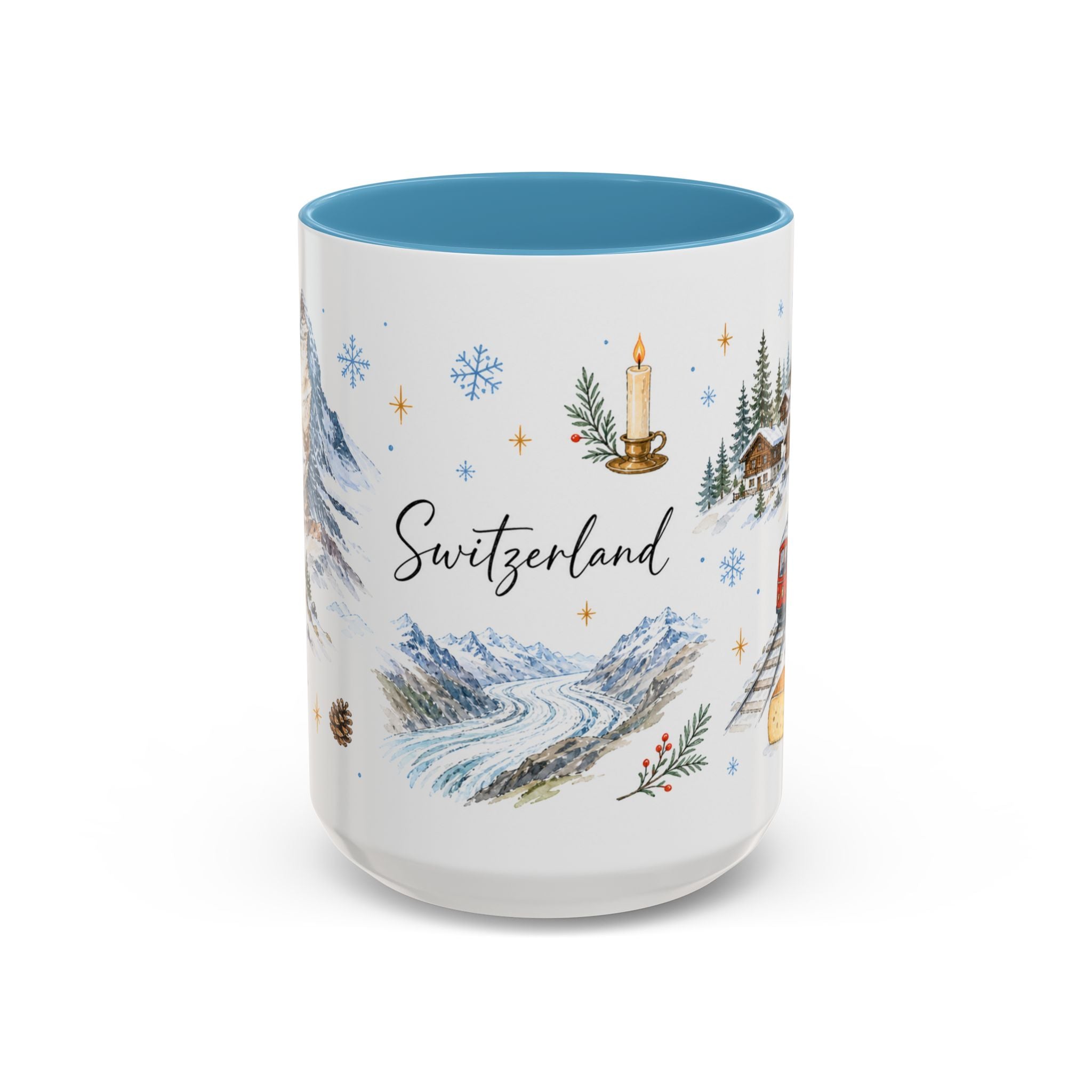 Switzerland Christmas Mug | Watercolor Travel Souvenir | Holiday Gift | Accent Ceramic Coffee Cup 11oz 15oz