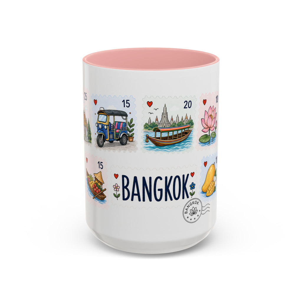 Bangkok Coffee Mug | Postage Stamp Collage Mug | Travel Souvenir Accent Cup 11oz 15oz